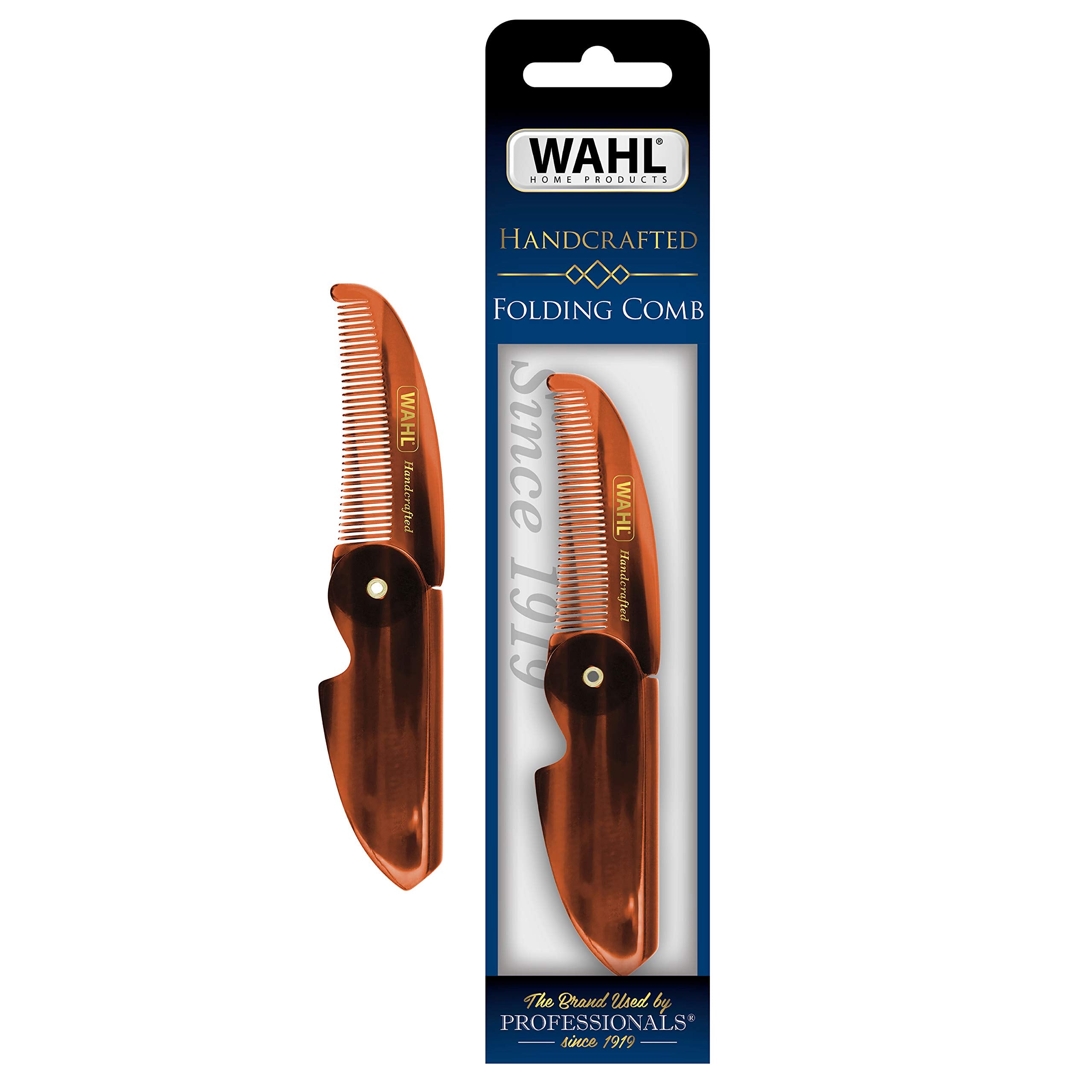 Wahl Beard & Mustache Folding Comb For Men'S Grooming - Handcrafted & Hand Cut With Cellulose Acetate - Smooth, Rounded Tapered