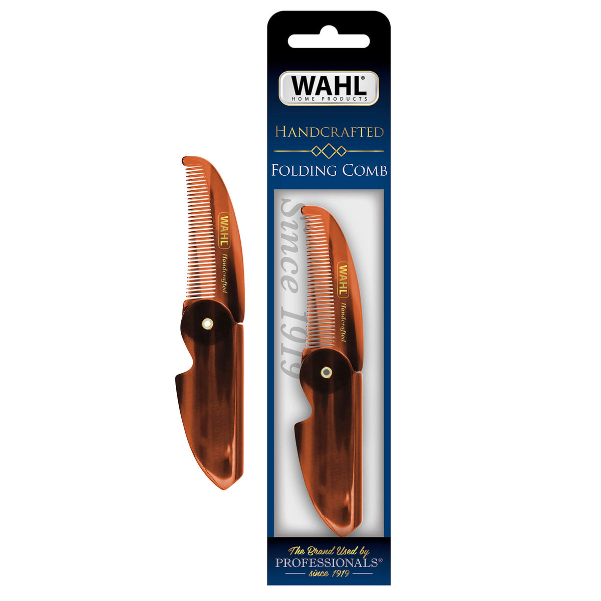 Wahl Beard & Mustache Folding Comb For Men'S Grooming - Handcrafted & Hand Cut With Cellulose Acetate - Smooth, Rounded Tapered