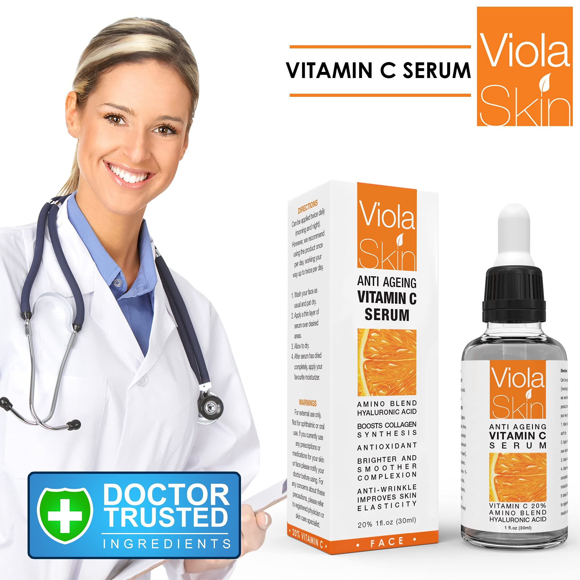 PREMIUM Vitamin c Serum For Face with Hyaluronic Acid Serum - Anti Ageing & Anti Wrinkle Serum - This Vegan Vitamin c Serum Will