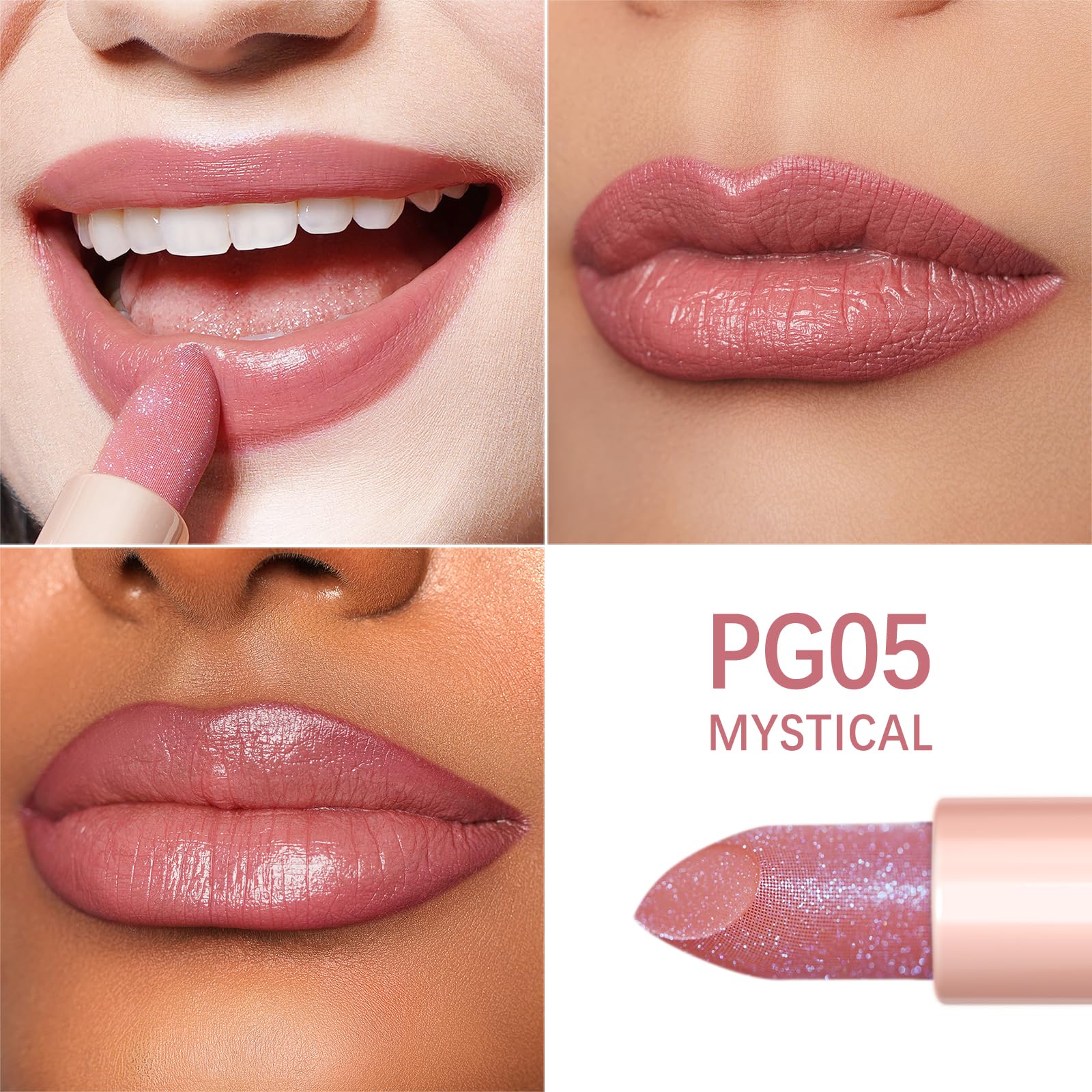 Oulac Moisturizing Pink Lipstick for Women - Tinted Lip Balm with Sparkle, Lightweight Lip Makeup, Mirror Design, Vegan & Gluten