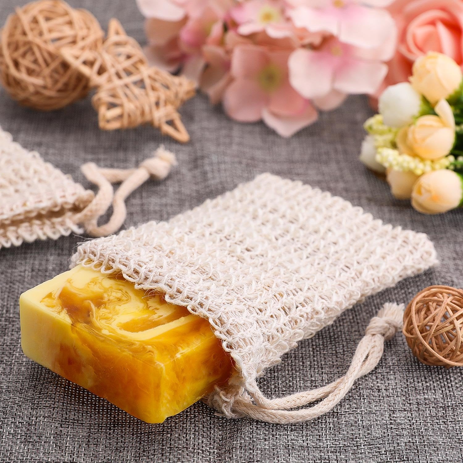 Bbto 5 Pieces Soap Saver Bag Natural Sisal Exfoliating Soap Pouch For Foaming And Drying The Soap Bars Shower Soap Bag (Beige, 9