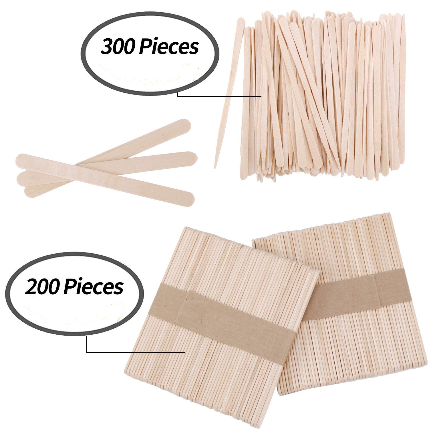 Senkary 500 Pieces Wooden Wax Sticks Eyebrow Waxing Sticks For Hair Removal (Small And Large Sizes)