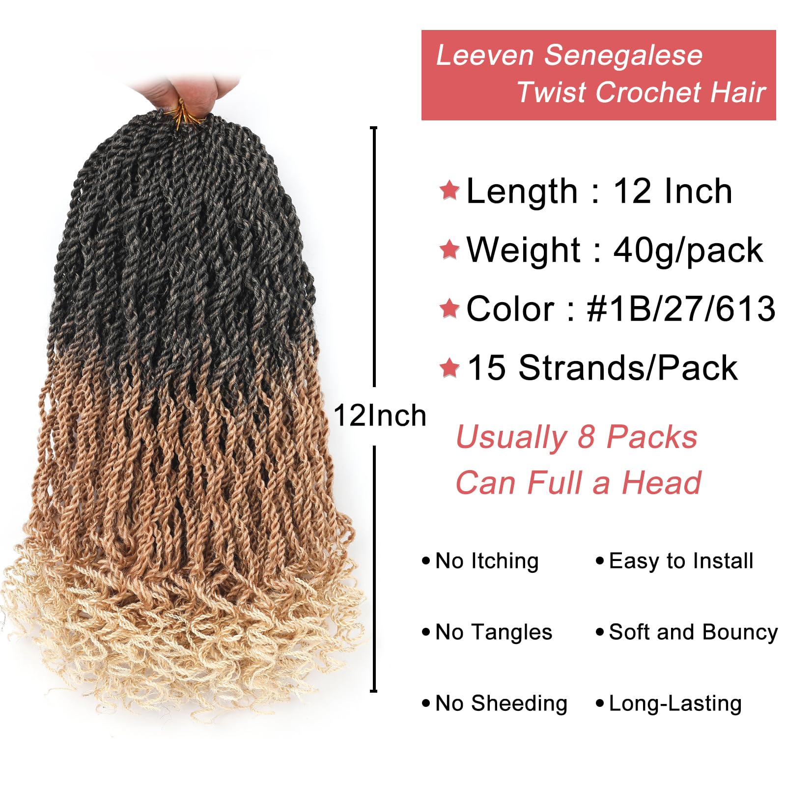 Leeven 12 Inch Senegalese Twist Crochet Hair 8 Packs Ombre Blonde Shrot Pre Looped Wavy Crochet Braids With Curly Ends 3 Tone Ha