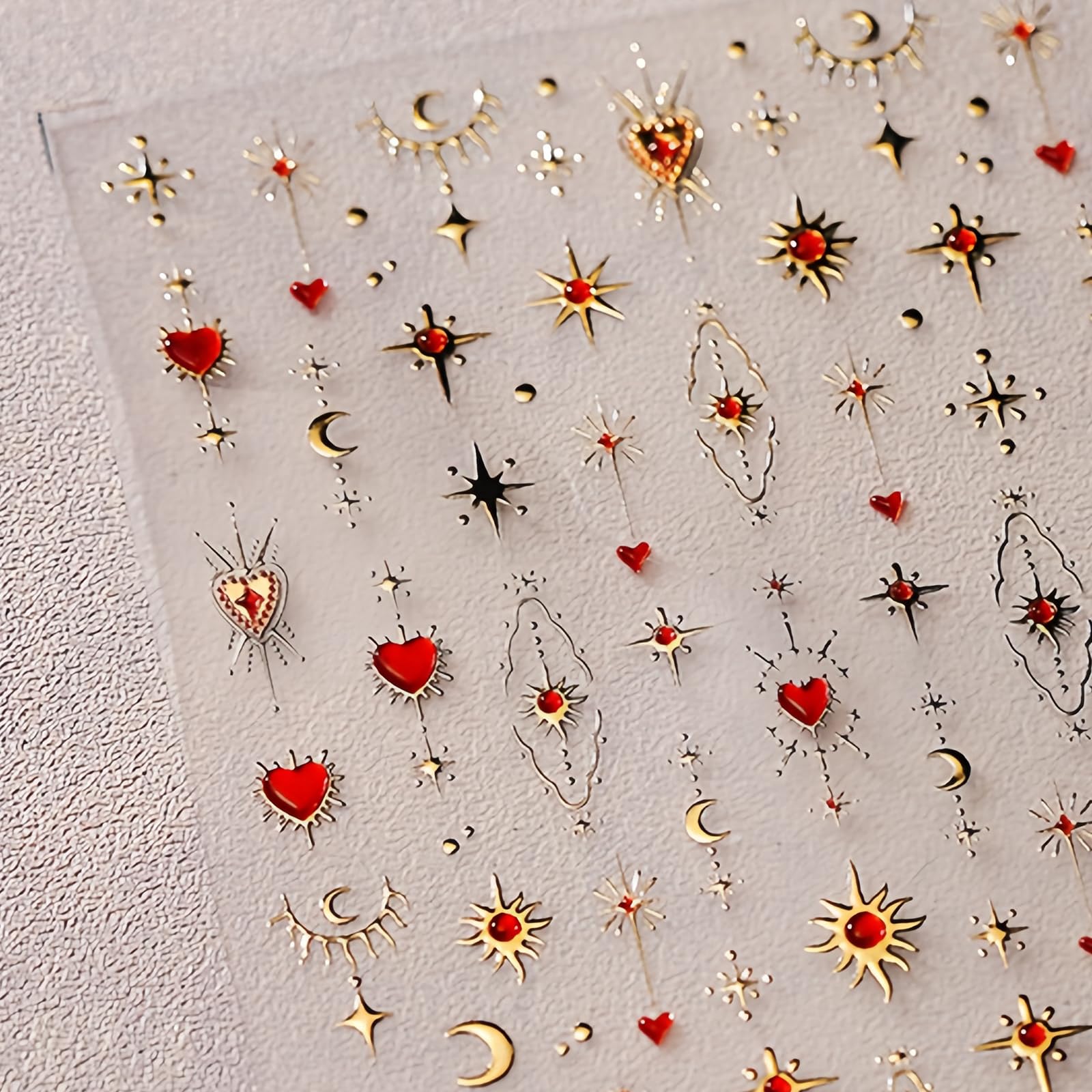 5D Embossed Heart Nail Stickers For Nail Art Gold Red Heart Star Moon Nail Art Stickers Self Adhesive Valentine'S Day Nail Decal