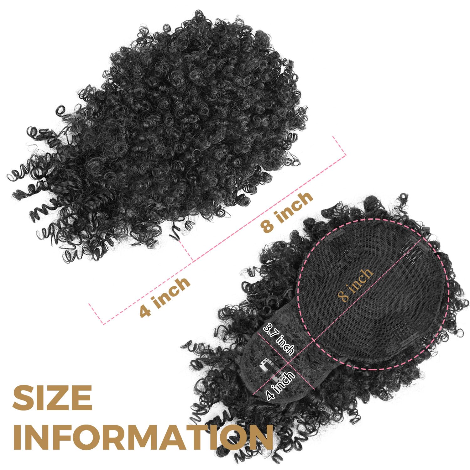 Drawstring Ponytail For Black Women, Afro Puff Kinky Curly Hair Ponytail Extension With Bangs Updo Natural Hair Ponytail