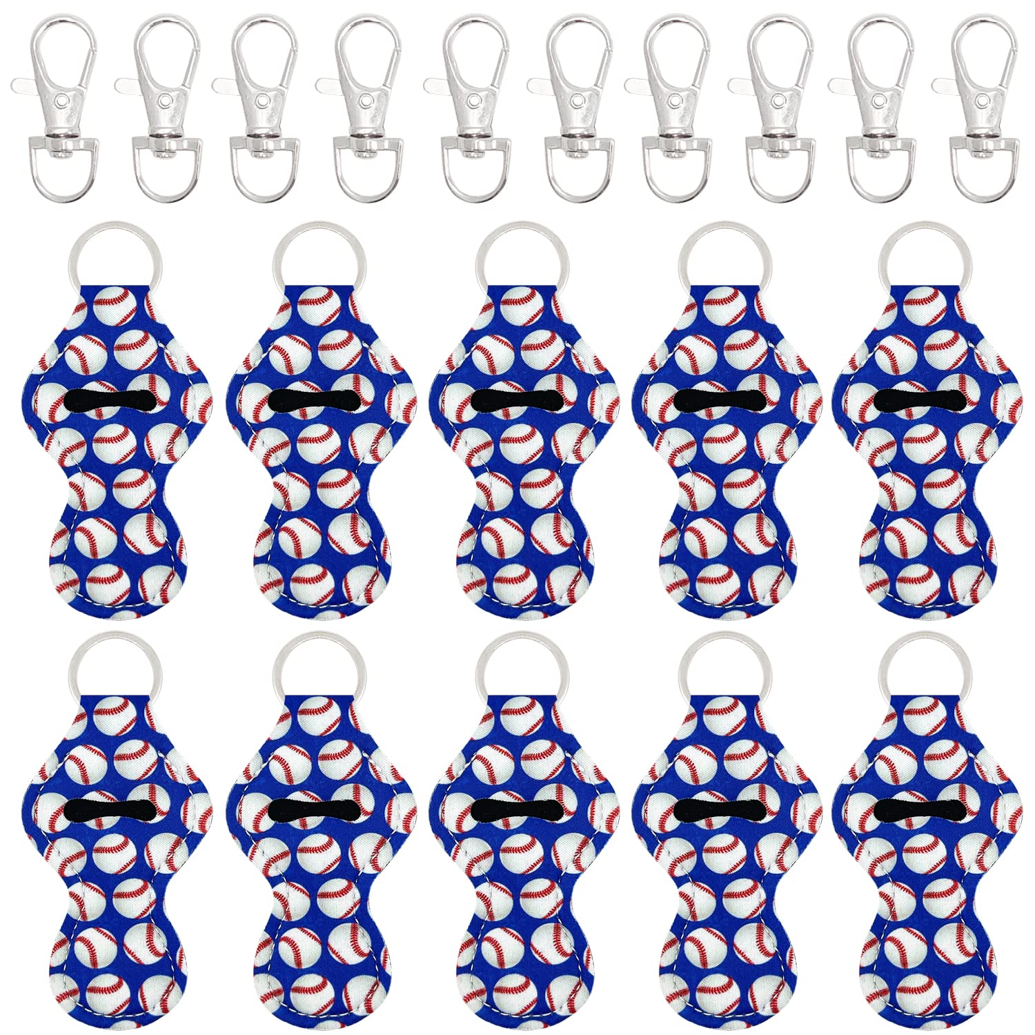 allydrew 10 Pack Chapstick Holder Keychain, Keyring for Lip Balm Lip Gloss Lipstick with 10 Pieces Metal Keyring Clasps, Play Ba