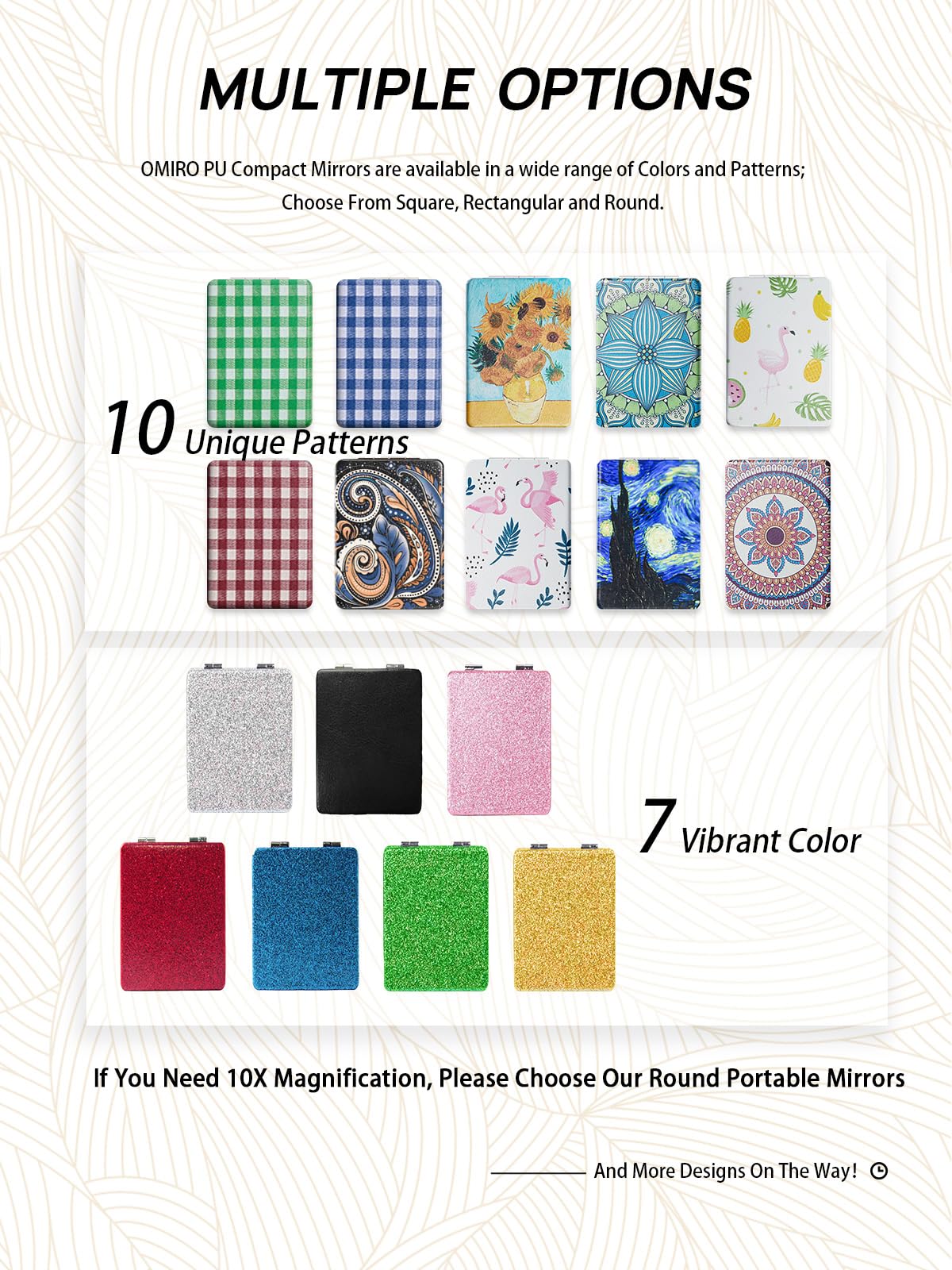 Omiro Compact Mirror, Unique Painting Pu Leather 1X/3X Magnification, Ultra Portable For Purses(Paisley)