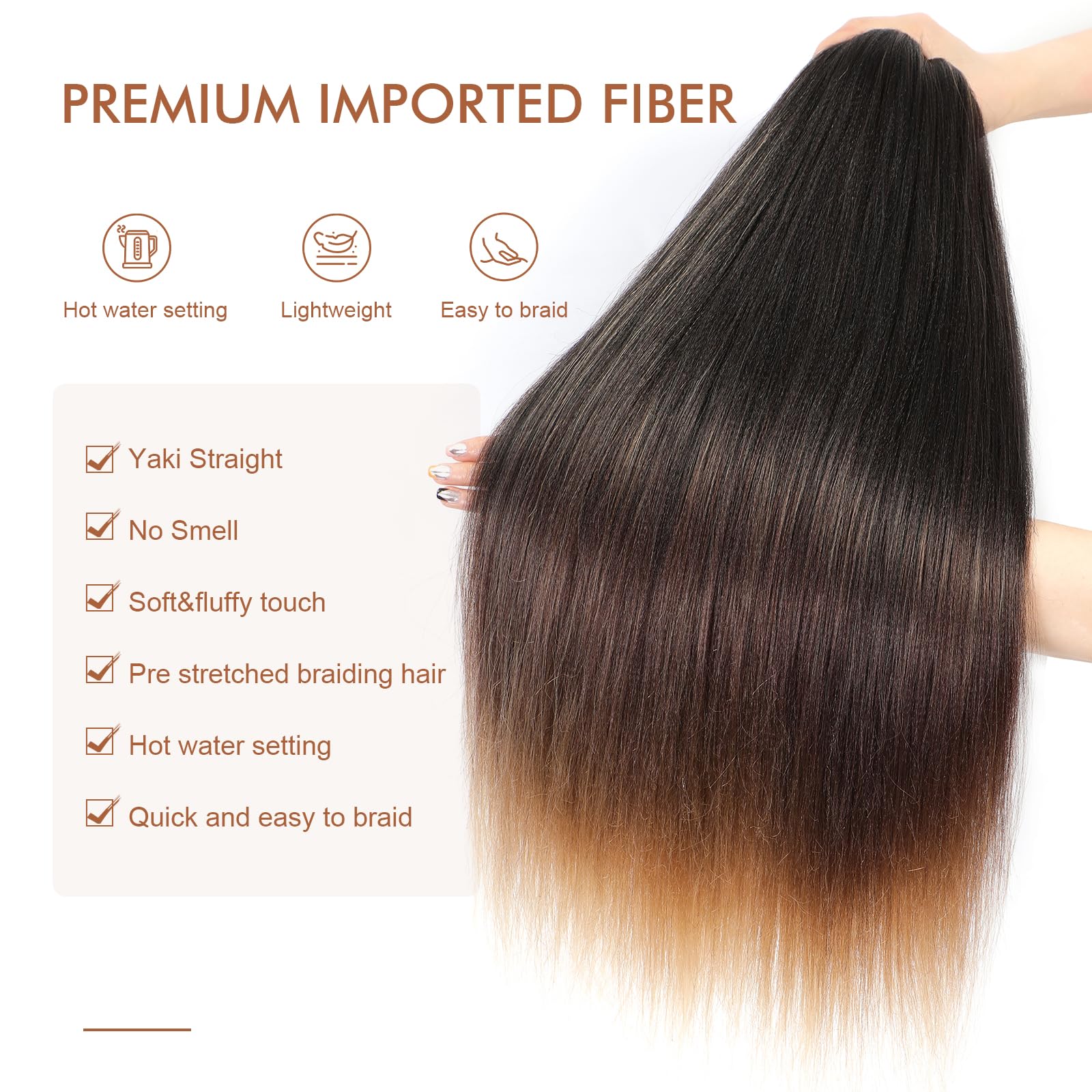 Pre-Stretched Braiding Hair Extensions - 24 Inch 8 Packs Synthetic Crochet Braids, Natural Braid Crochet Hair, Hot Water Setting