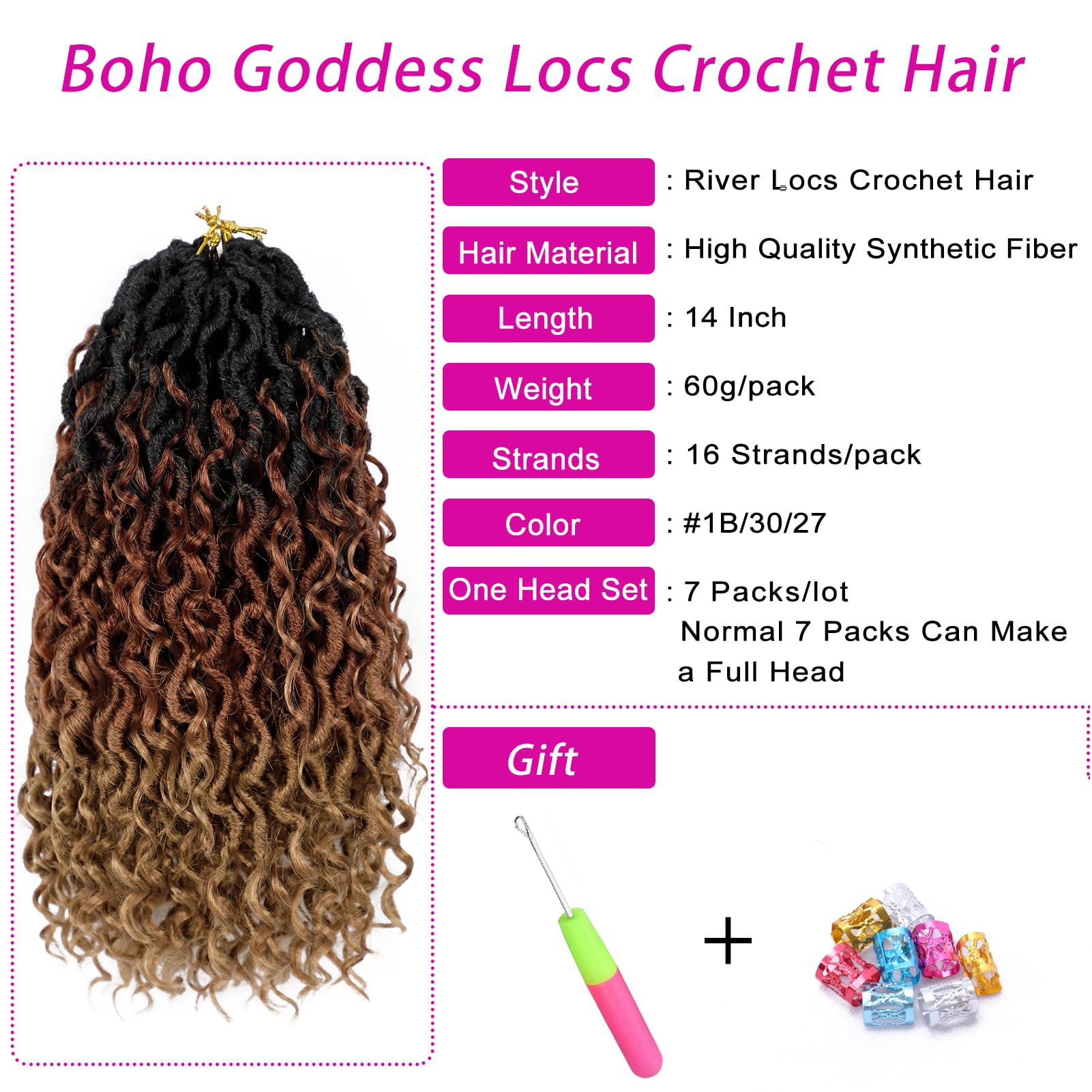 Goddess Locs Crochet Hair 14 Inch 7 Packs Ombre Brown Boho Faux Locs Crochet Hair For Black Women Pre Looped Crochet Locs With C