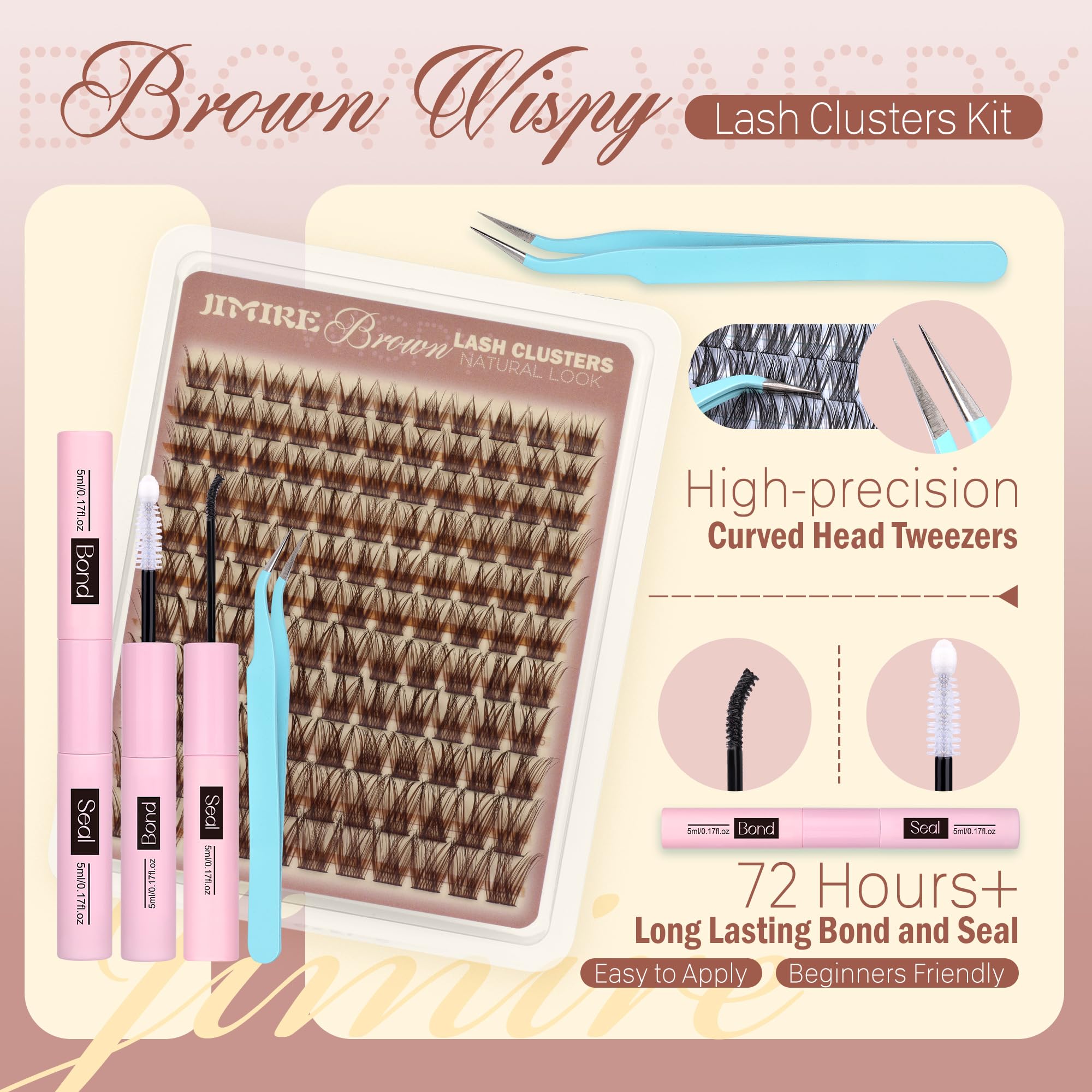 Brown Lash Clusters Kit Natural Brown Eyelash Clusters Fluffy 132 Pcs Brown Cluster Eyelash Extensions Kit 10-18Mm Diy Lash Exte
