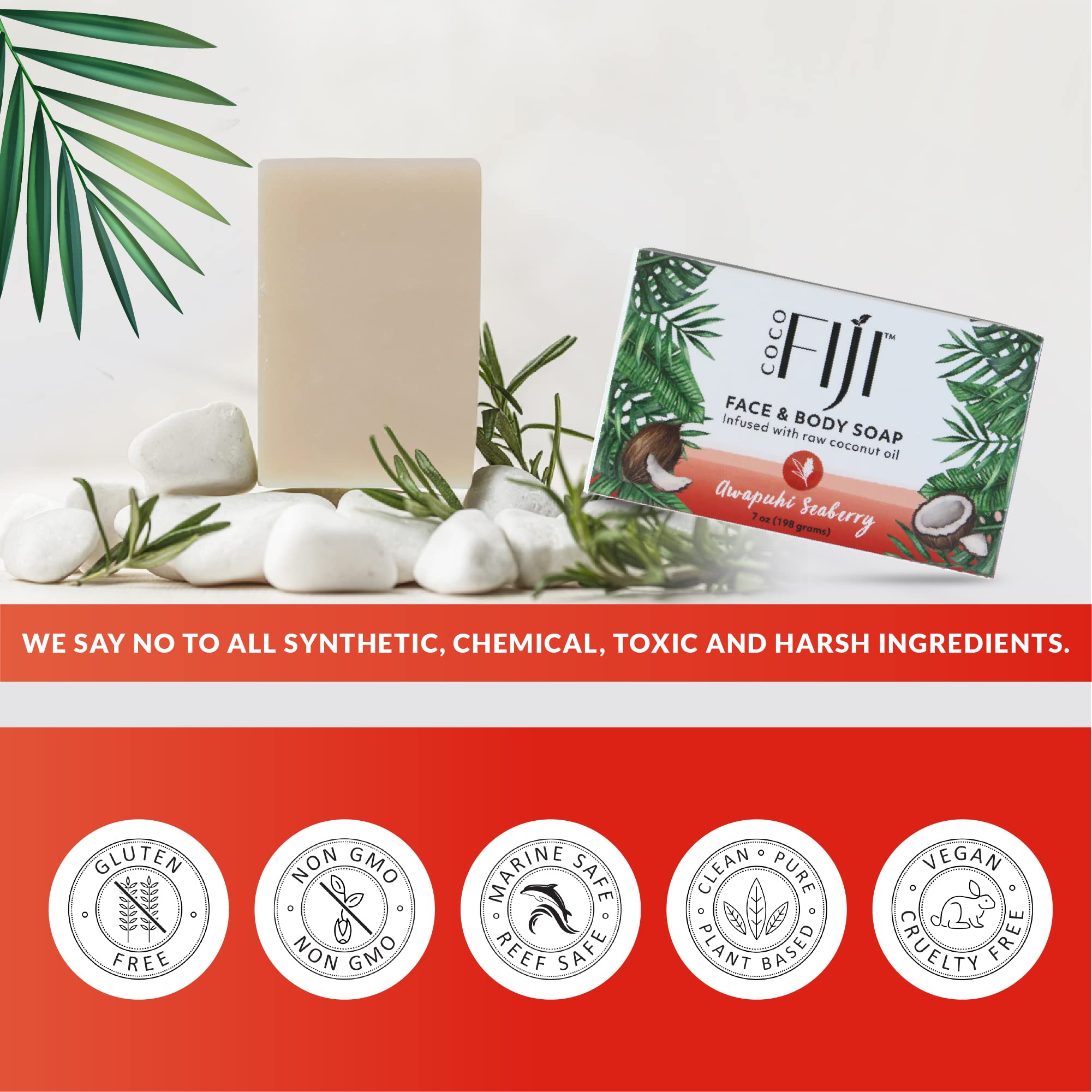 'Coco Fiji Soap Bar For Face And Body Infused With Organic Coconut Oil, Awapuhi Seaberry, Essential Oil, Natural Soap For Moist