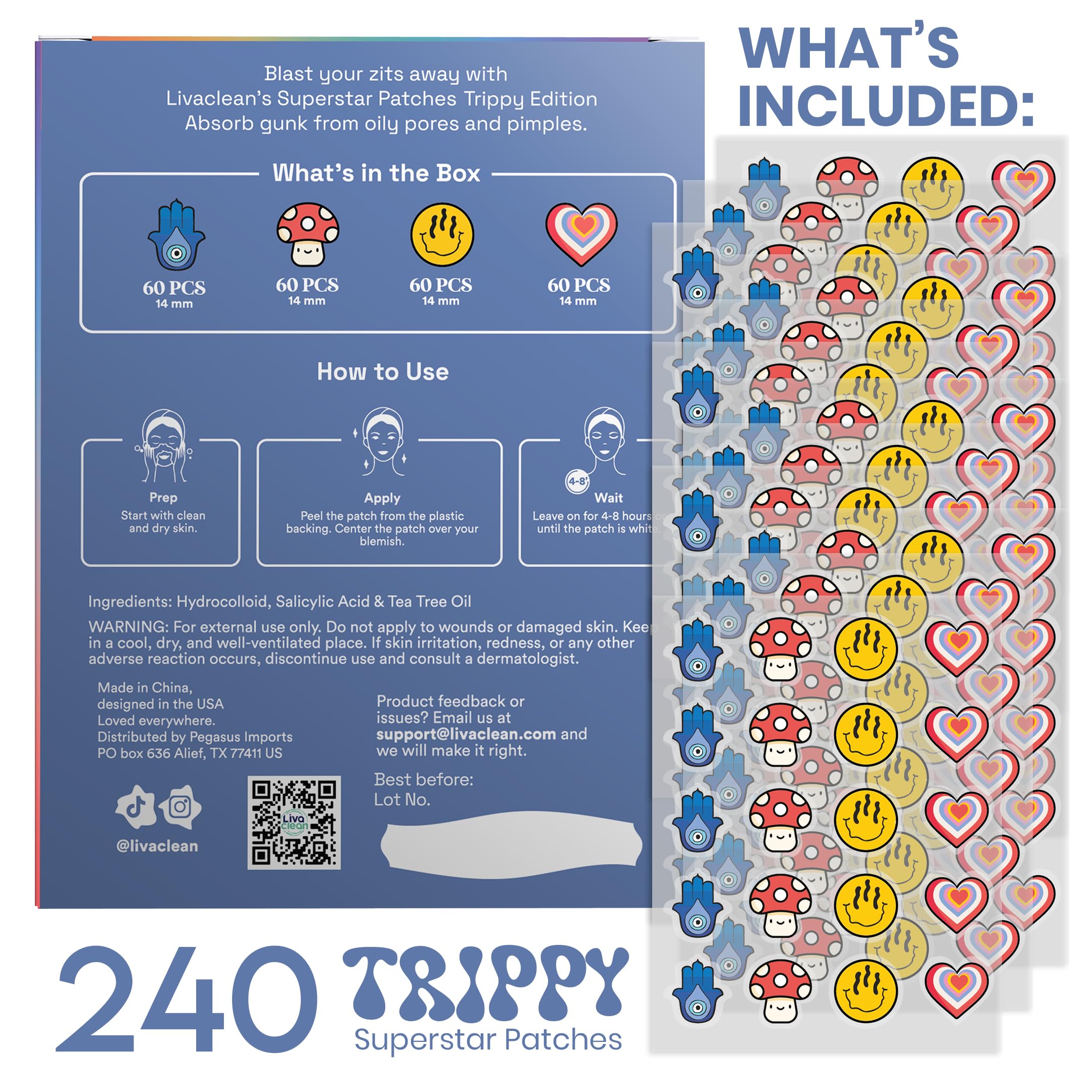 Livaclean 240 Ct Superstar Cute Pimple Patches Trippy Edition W/Salicylic Acid & Tea Tree Oil - Pimple Patches Cute, Pimple Patc
