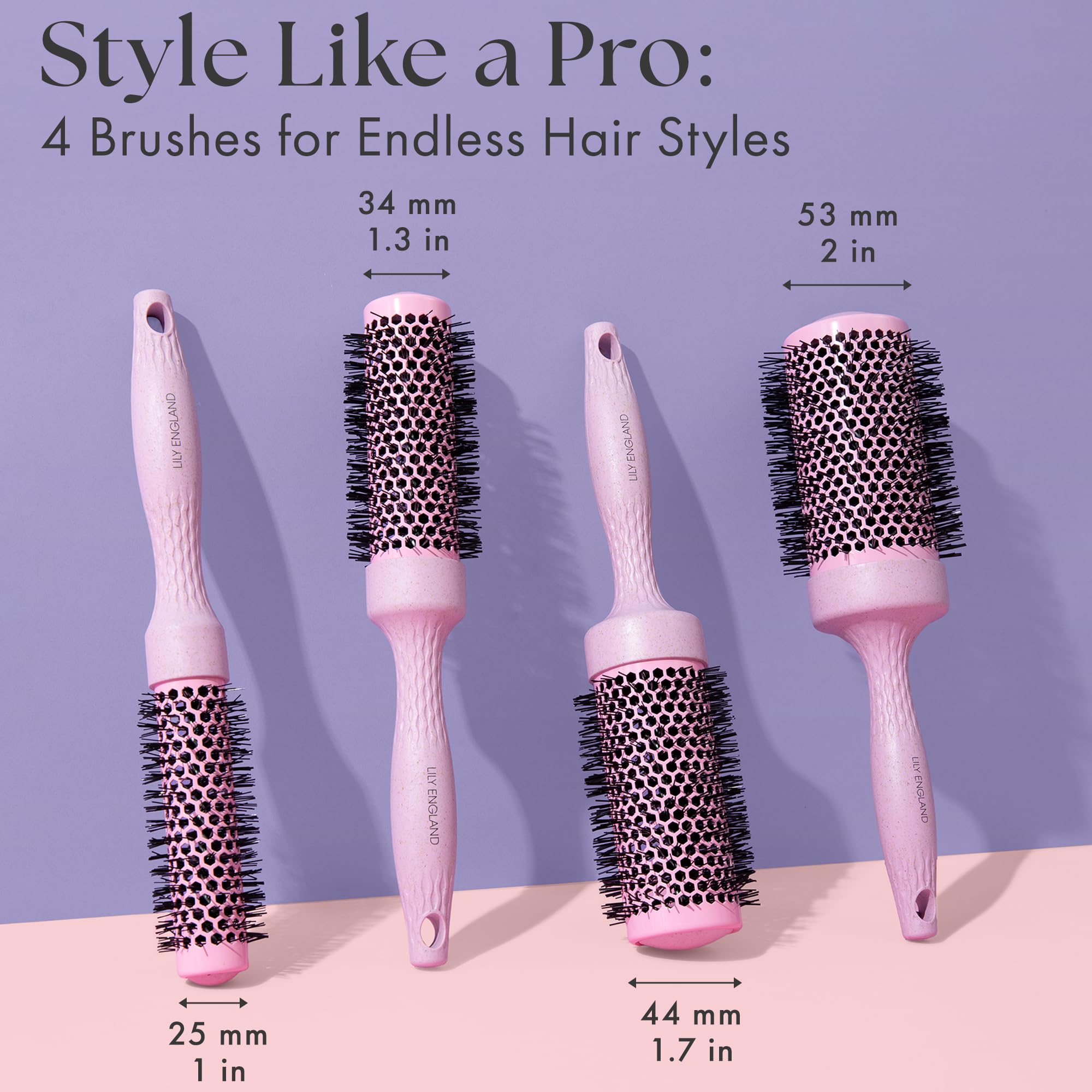 Round Brush Set for Women - Luxury Hair Brushes - Blowout Round Barrel Hairbrush for Blow Drying by Lily England - The Ideal gif