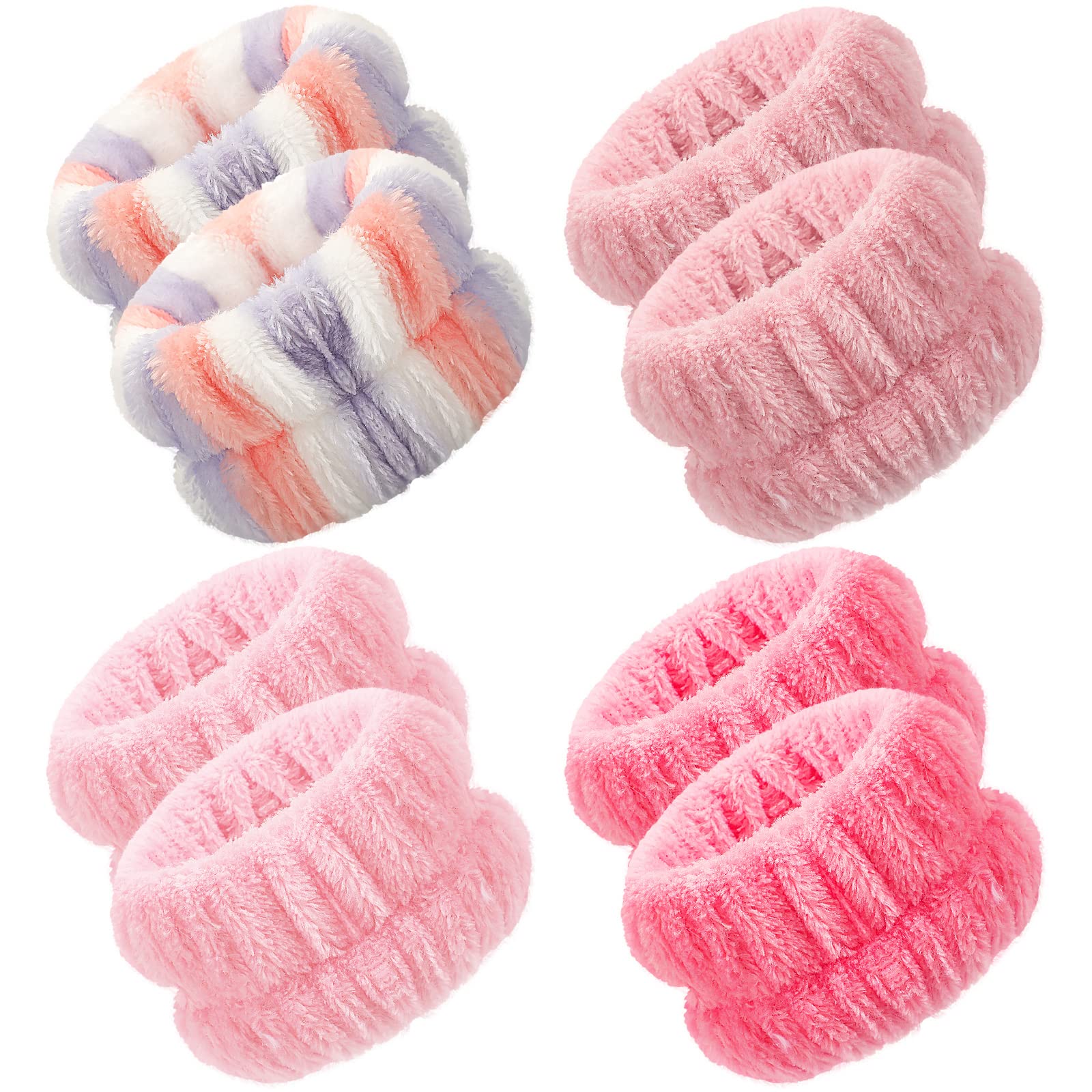 Chuangdi 4 Pairs Wrist Spa Wrist Bands for Washing Face Microfiber Wrist Wash Towel Band Scrunchies Absorbent Wrist Sweatband fo