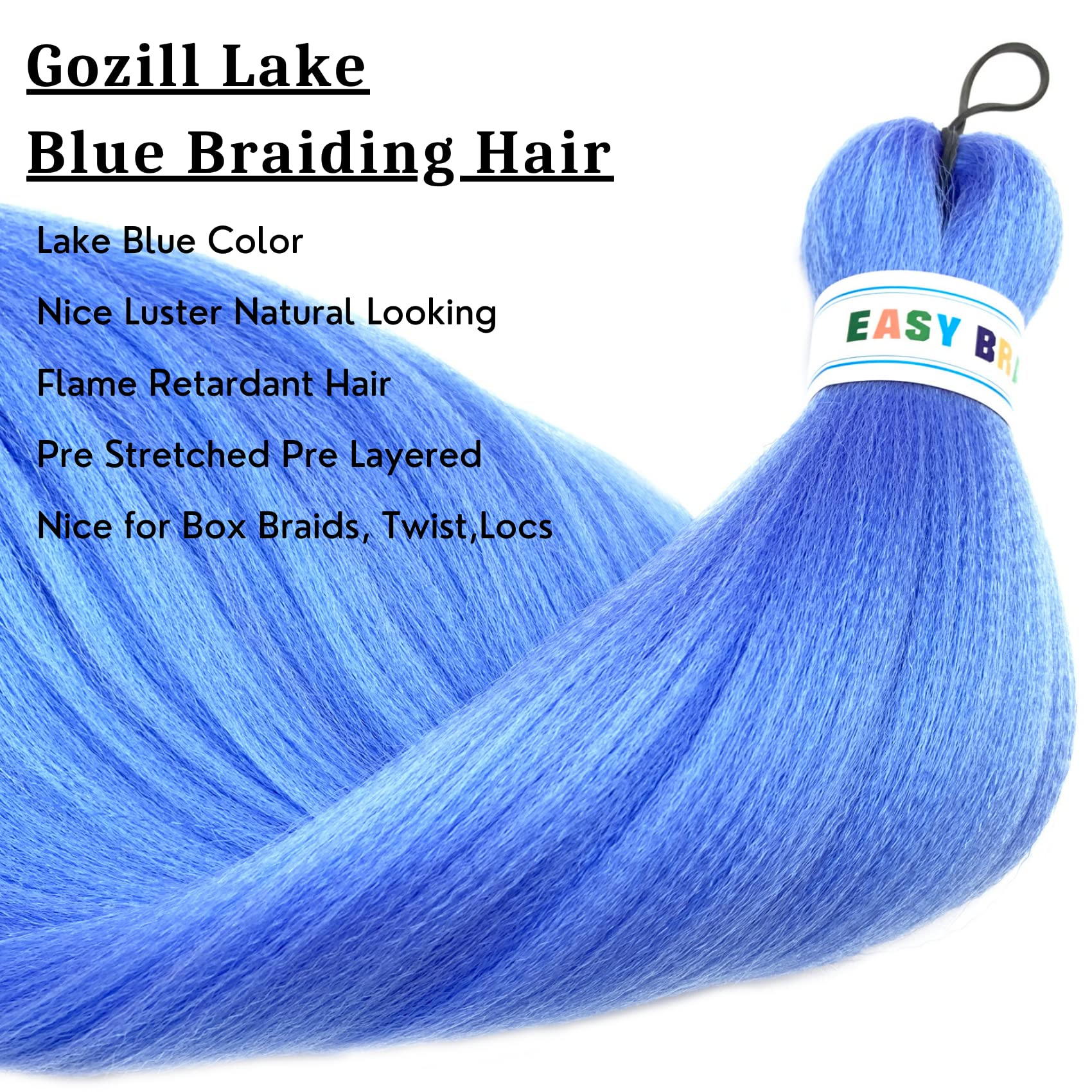 Gozill Lake Blue Braiding Hair Pre Stretched Kanekalon Box Braiding Hair Extension 26 Inch 6 Pakcs