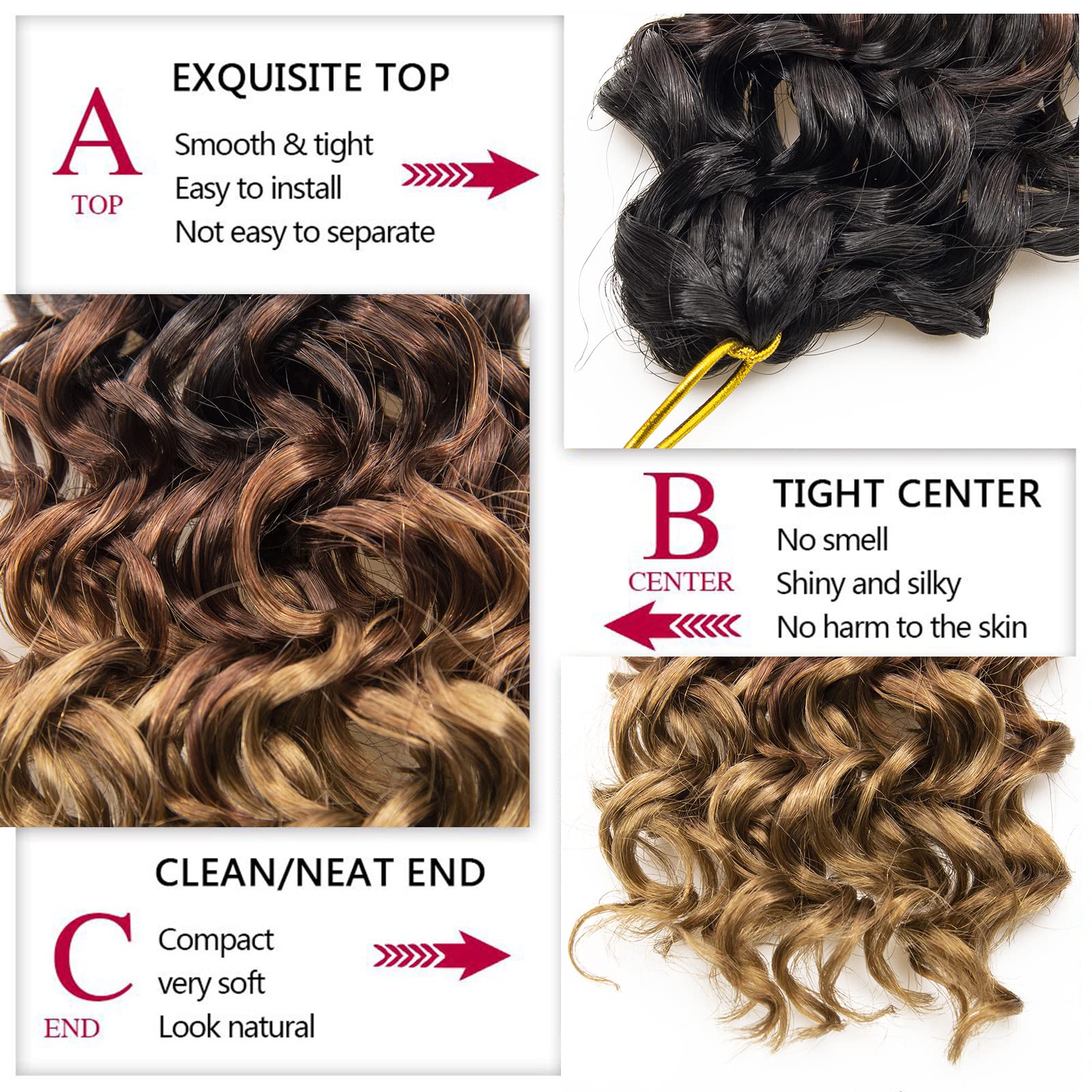 Gogo Curl Crochet Hair Water Wave Crochet Hair Ombre Color Synthetic Bohemian Crochet Braid Deep Wave Braiding Hair Extensions (
