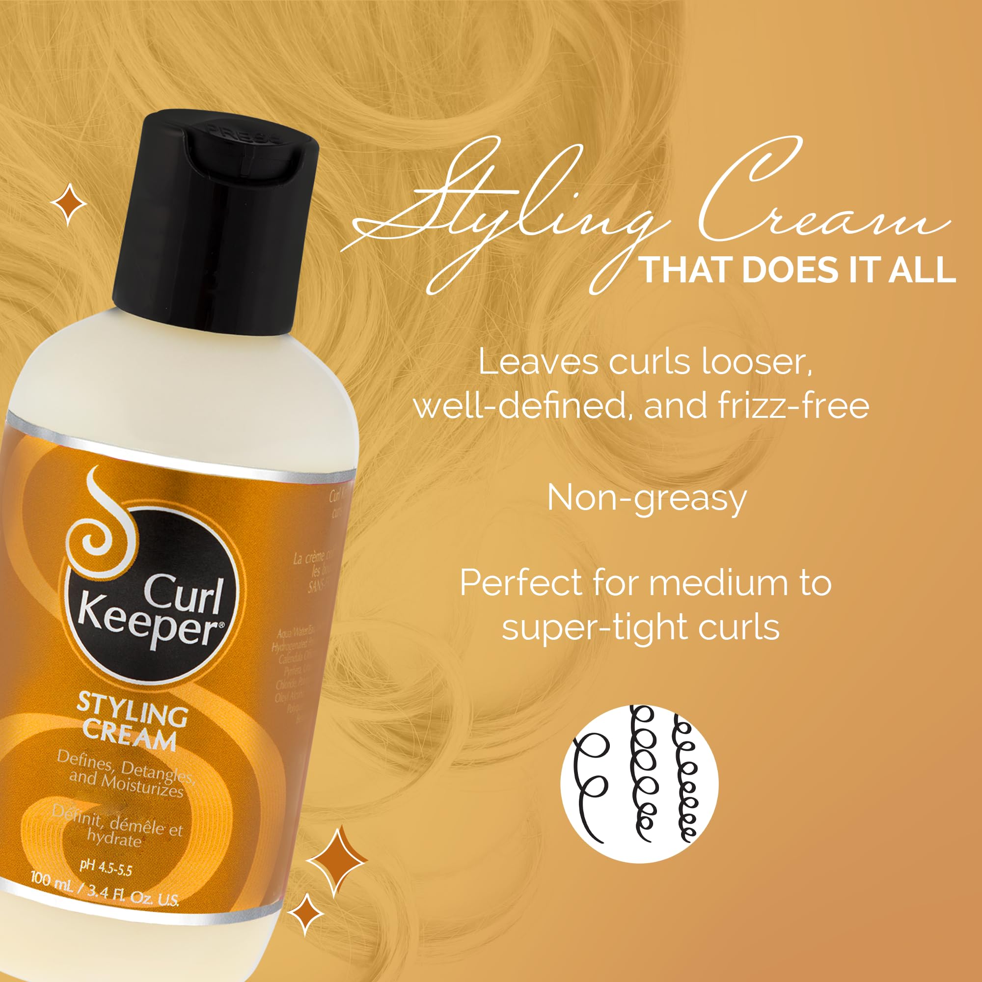 Curl Keeper Hair Styling Cream For Curly Hair, 3 Fl Oz - Frizz-Free Curl Defining Cream Defines, Detangles & Moisturizes For All