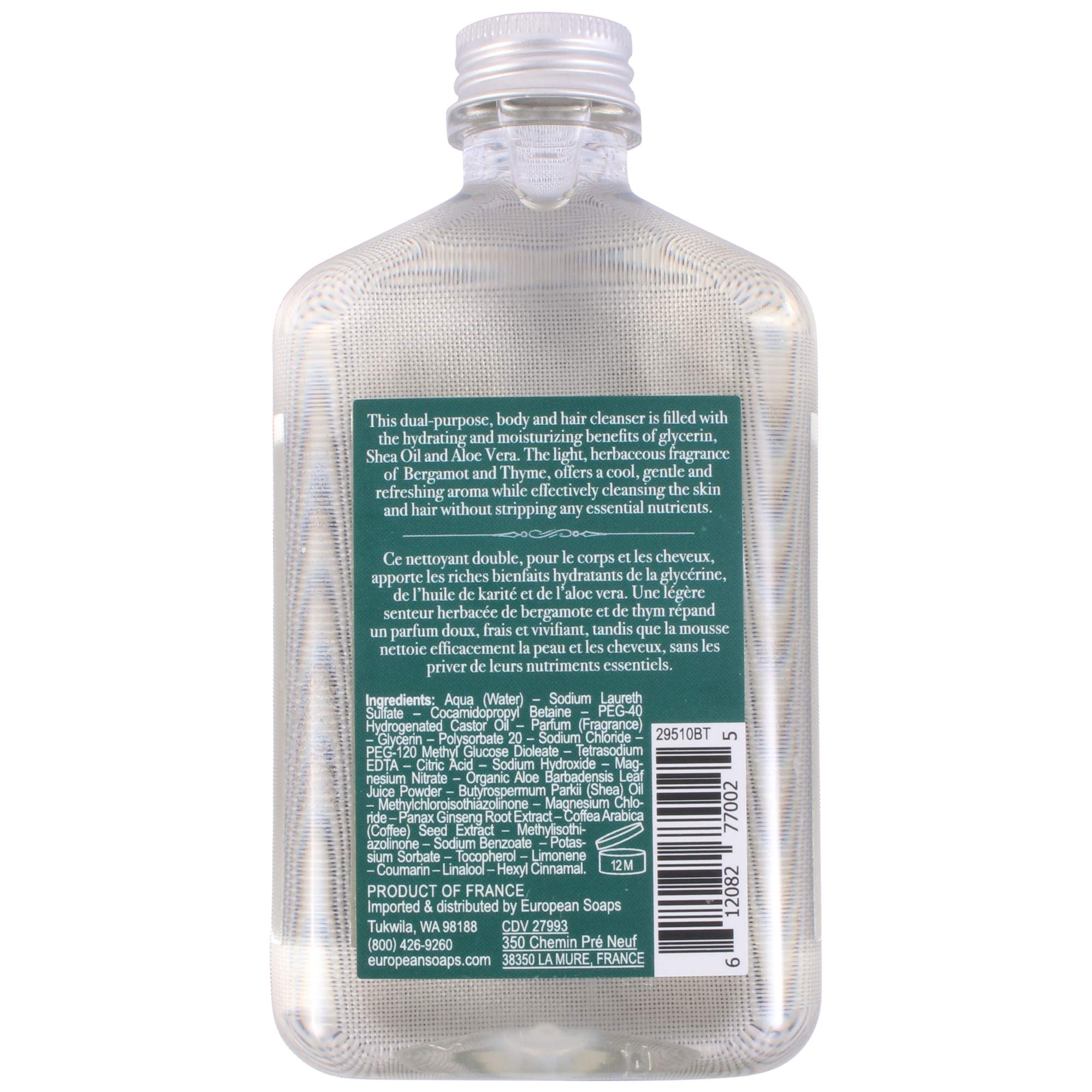 Pre de Provence Bergamot & Thyme Men's Fragrance Collection, Hair & Body Wash, 250 ML