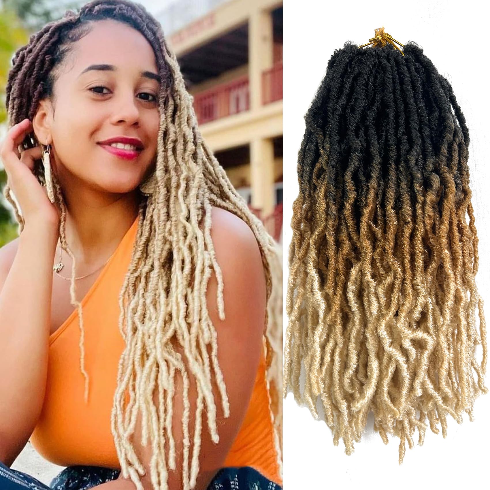 Ombre Soft Faux Locs Crochet Hair 14 Inch New Soft Locs 8 Packs Pre-looped Crochet Braids Short Soft Goddess Locs Curly Wavy Cro