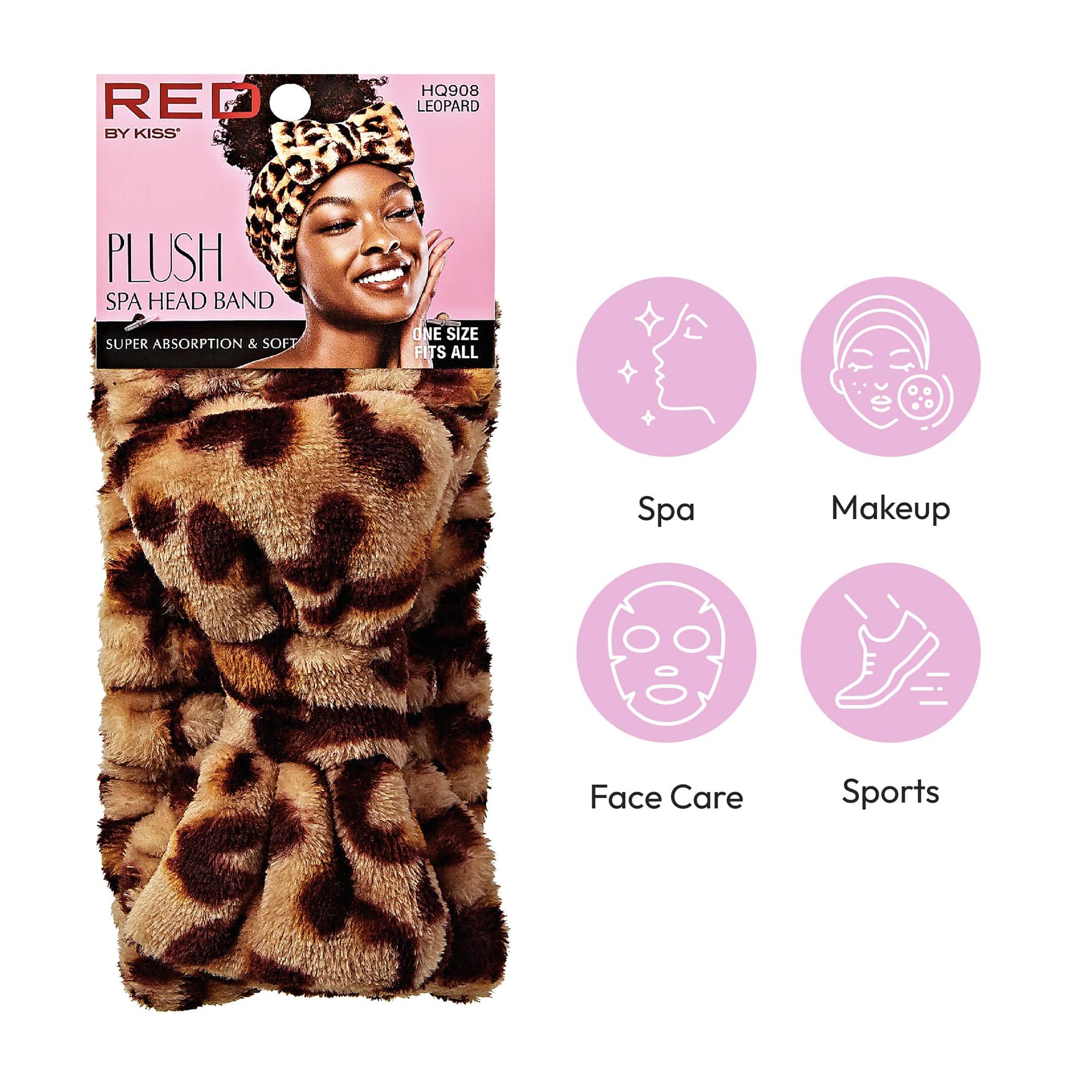 Red by Kiss Spa Headband for Washing Face Facial Makeup Bow Head Band Soft Plush Fleece Stretchy Head Wraps for Women Shower Bat