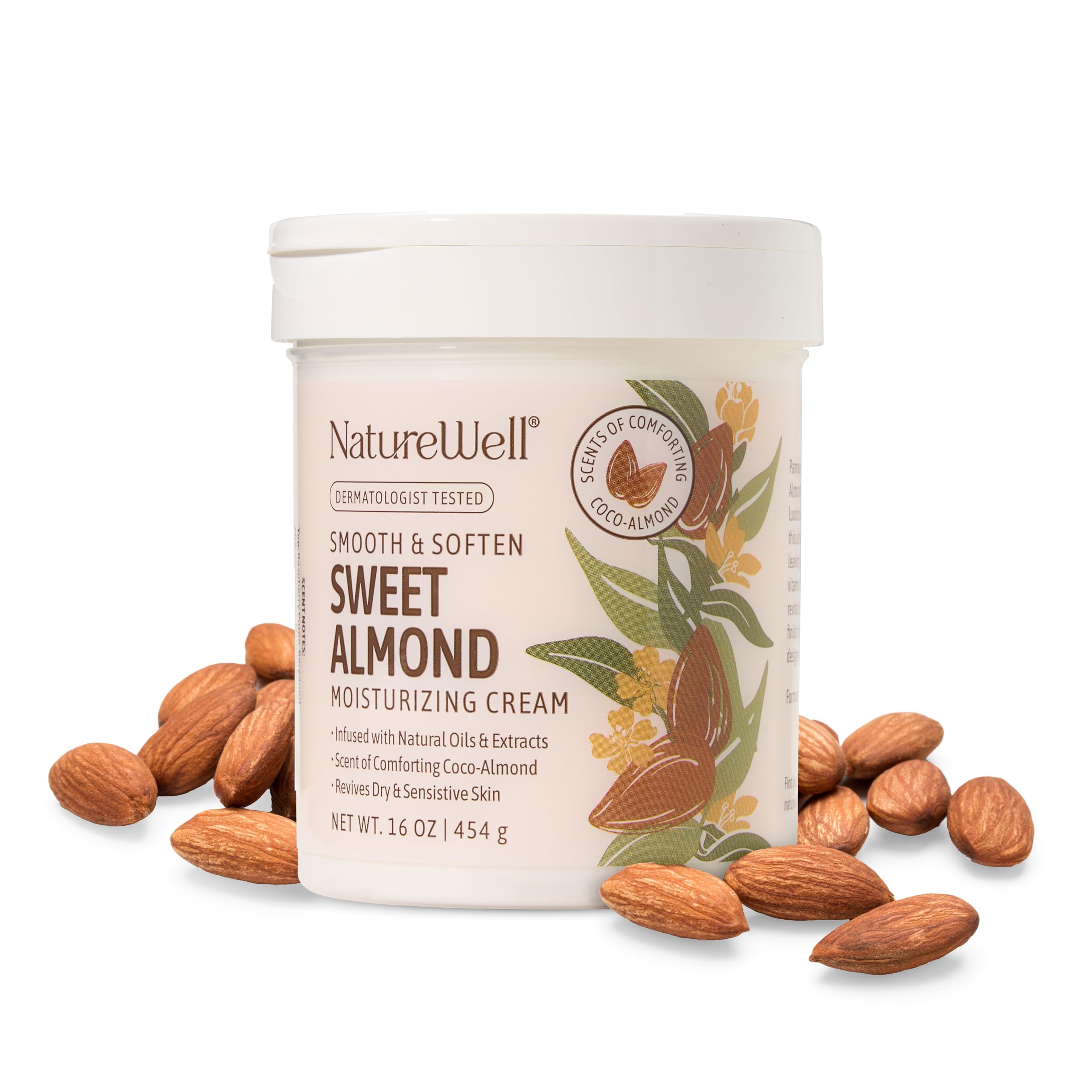 NATURE WELL Sweet Almond Smooth & Soften Gentle Moisturizing Cream For Face, Body, & Hands, Infused With Natural Oils & Extracts