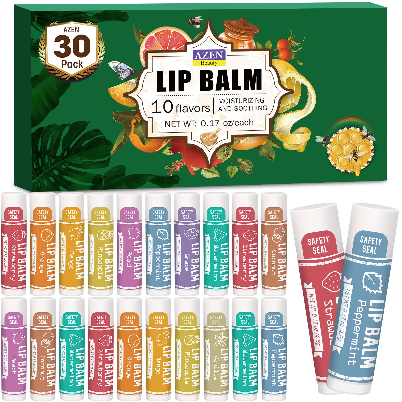 30 Pack Lip Balm, Natural Lip Balm Bulk, Lip Care Product, Moisturizing Lip Balm for dry cracked lips
