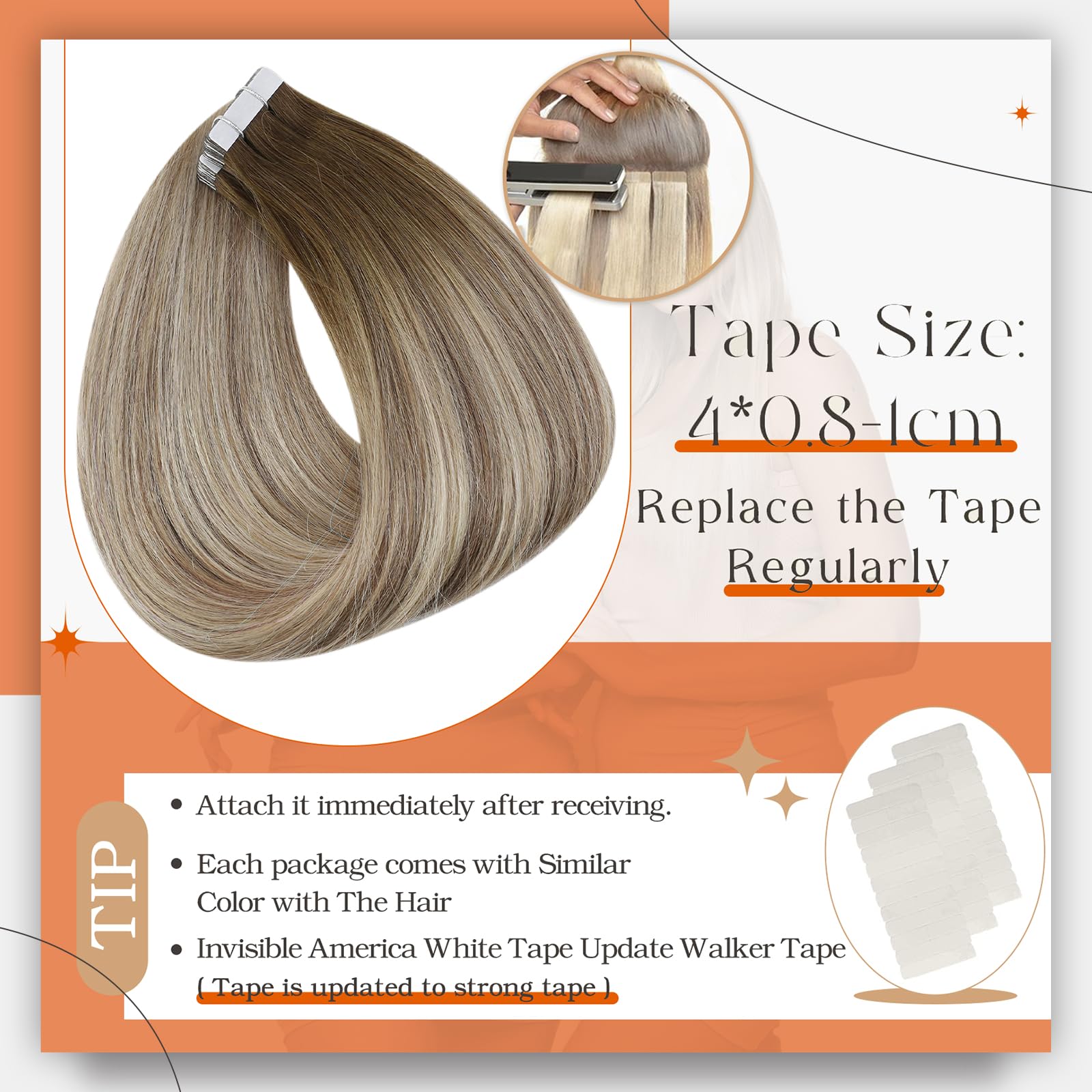 Full Shine 20 Inch Tape In Real Human Hair Balayage Color 3 Fading To 8 Highlighted 22 Medium Blonde Tape Hair Extensions Seamle