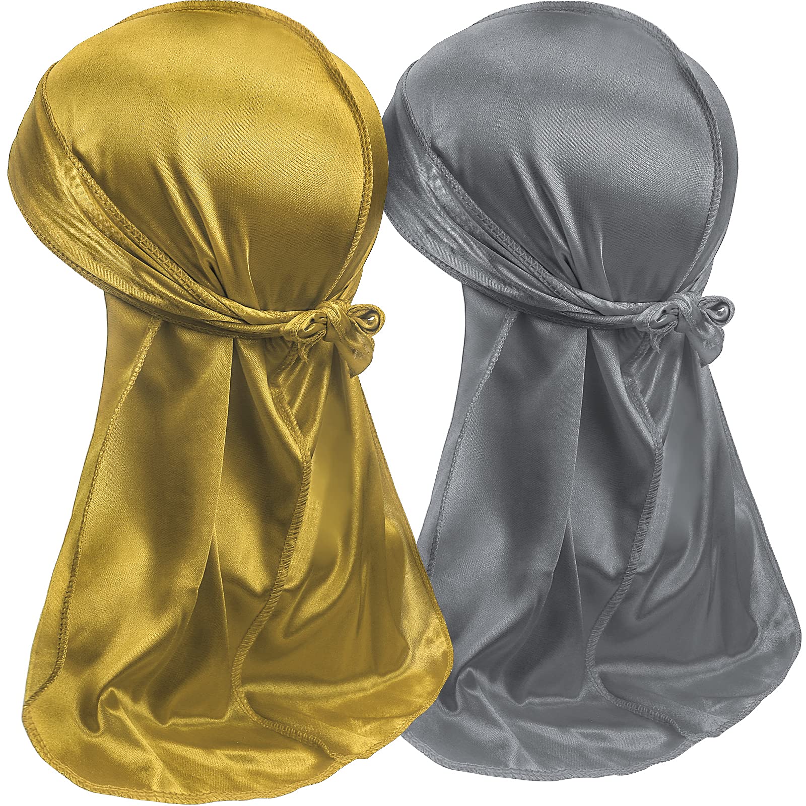 2PCS Silky Durag Pack for Men Waves, Satin Doo Rag for 360 540 720 Waves (gold-silver)