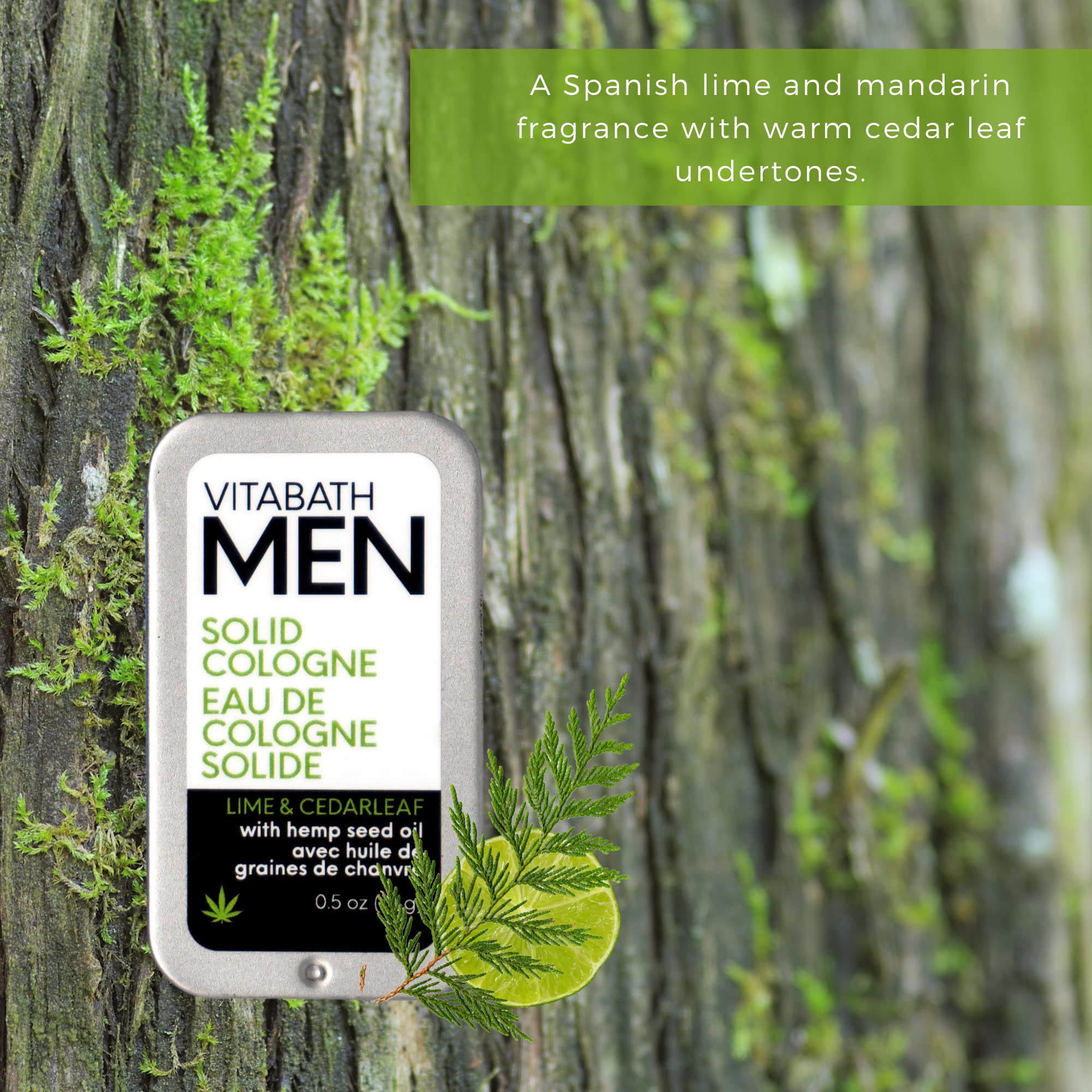Vitabath Men's Lime & Cedarleaf Solid Cologne Refreshing Spicy Lime, Juicy Mandarin & Earthy Cedar Leaf All Over Lasting Fragran