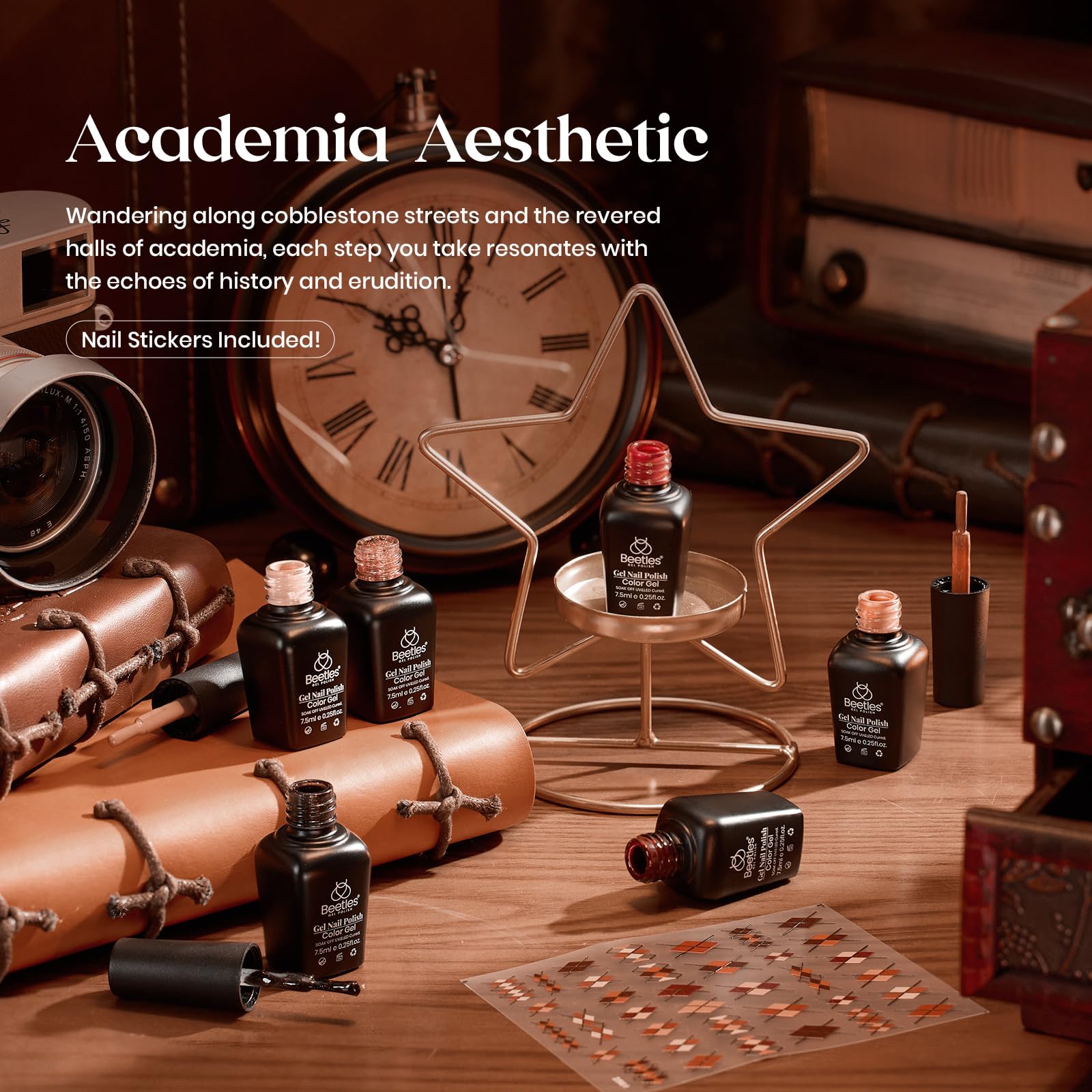 Beetles Gel Polish Set-6 Colors 7.5Ml Winter Nail Gel Kit Burgundy Academia Aesthetic Gold Glitter Dark Brown Red Black Sparkle