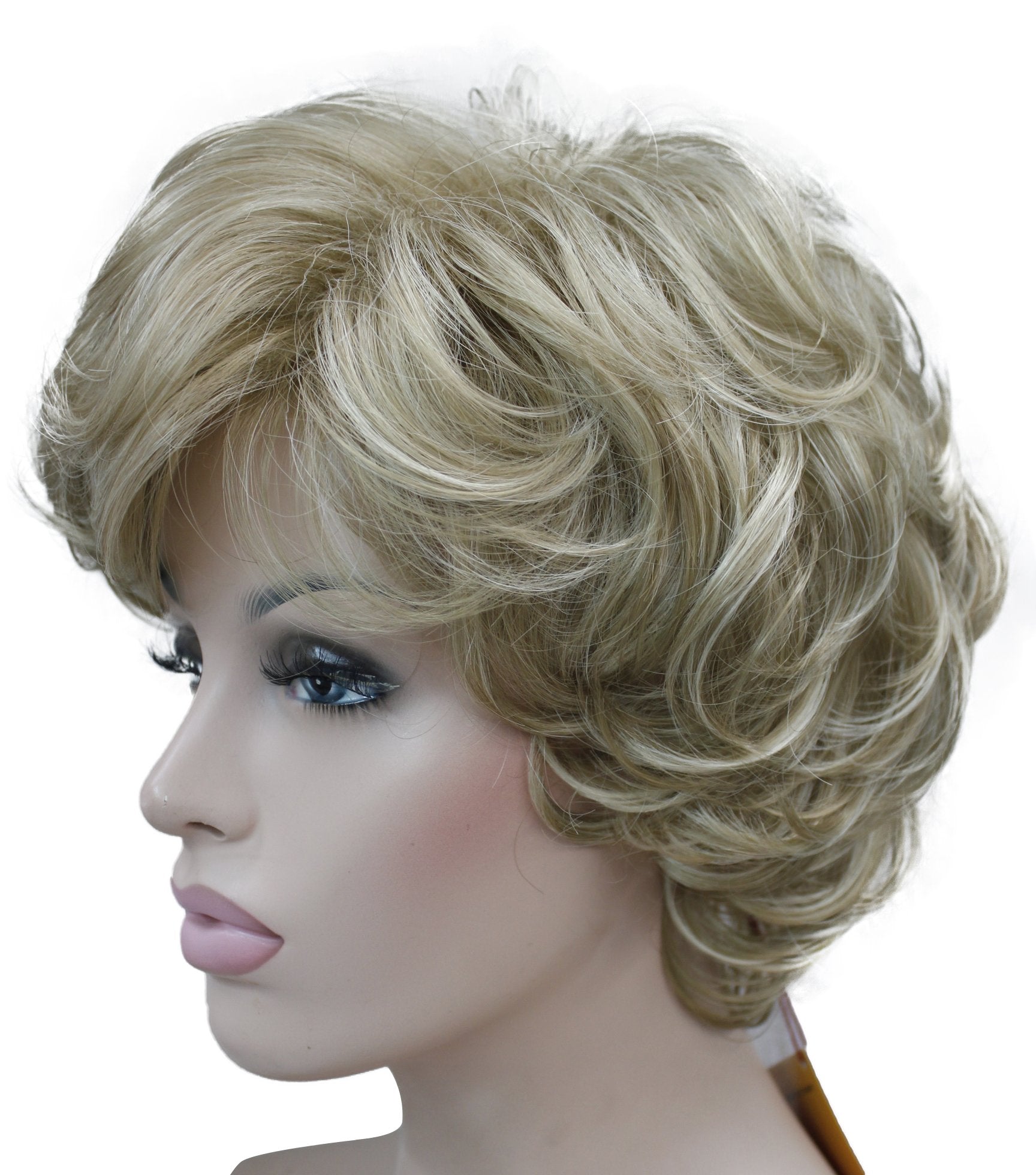 Lydell Women's Short Curly Wavy Wig Synthetic Hair Full Wig 6 inches (L16-613 Blonde with Highlights)