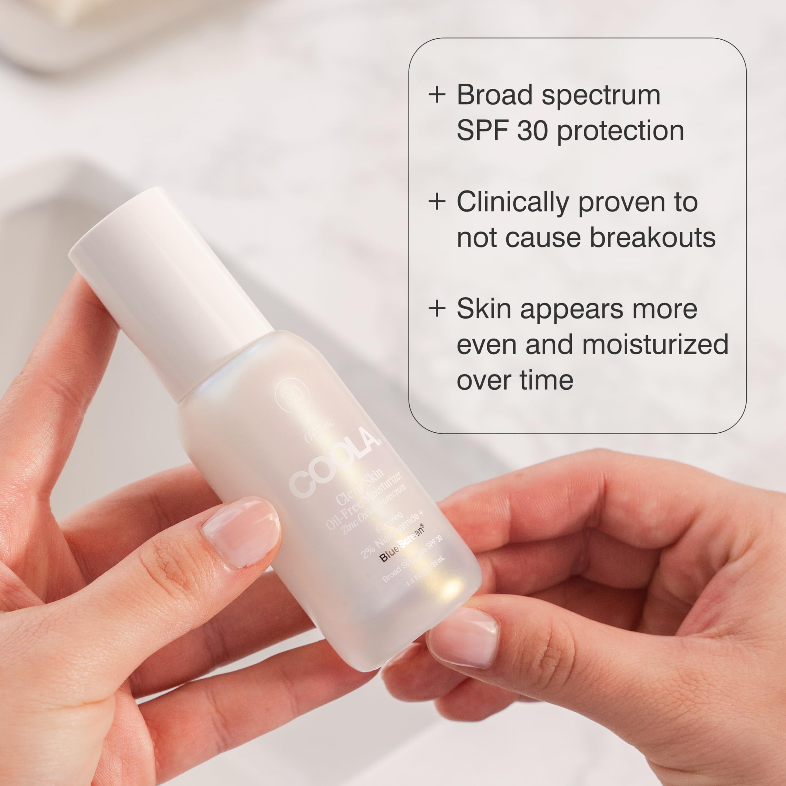 Coola Clear Skin Oil-Free Moisturizer With Spf 30, Dermatologist Tested Sunscreen With Niacinamide & Centella Asiatica, 1.1 Fl O