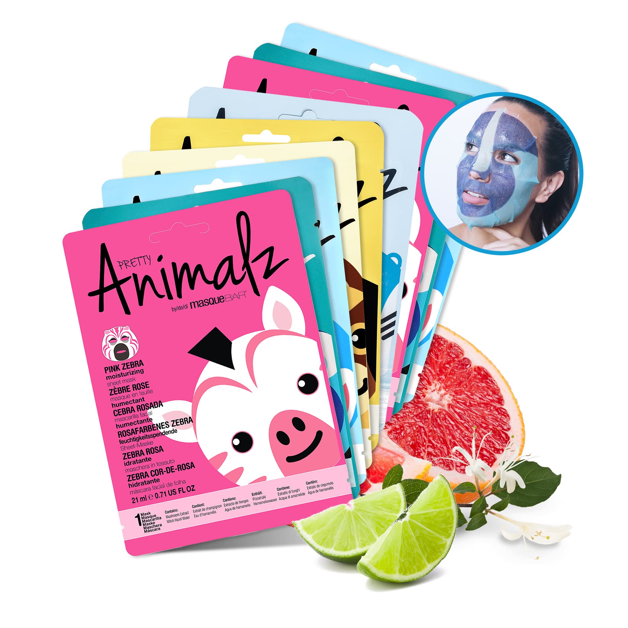 Masque Bar Pretty Animalz Facial Sheet Masks, Fun & Unique Skincare Face Mask With Animal Character Prints, Hydrating & Soothing