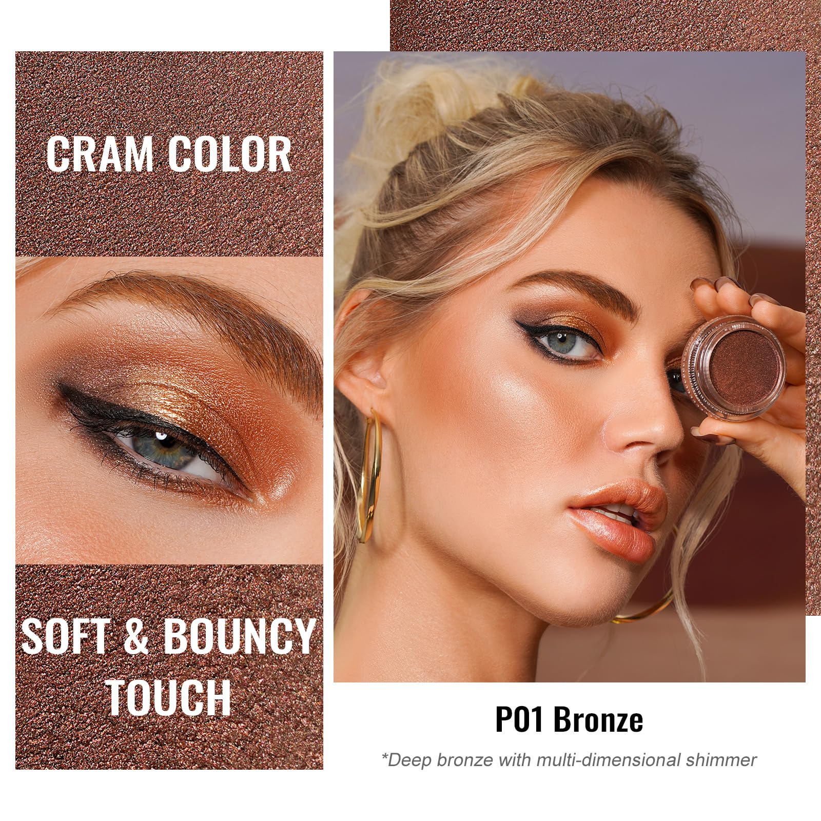 Oulac Bronze Cream Eyeshadow Also For Highlighter Large Capacity Highly Pigmented Eye Shadow Waterproof &Long Lasting With Moist