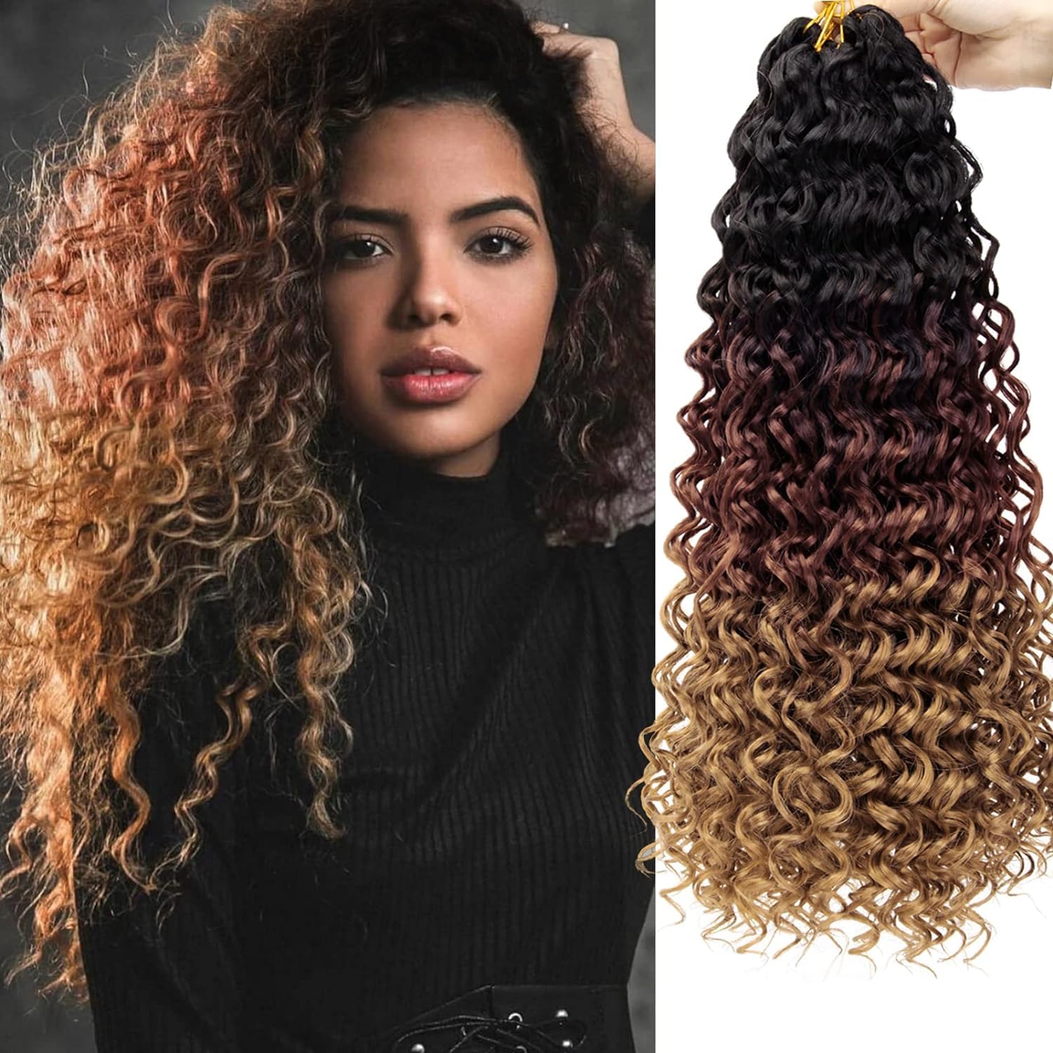 Gogo Curl Crochet Hair 18Inch Water Wave Crochet Hair Ombre Synthetic Bohemian Crochet Braid Deep Wave Braiding Hair Extensions