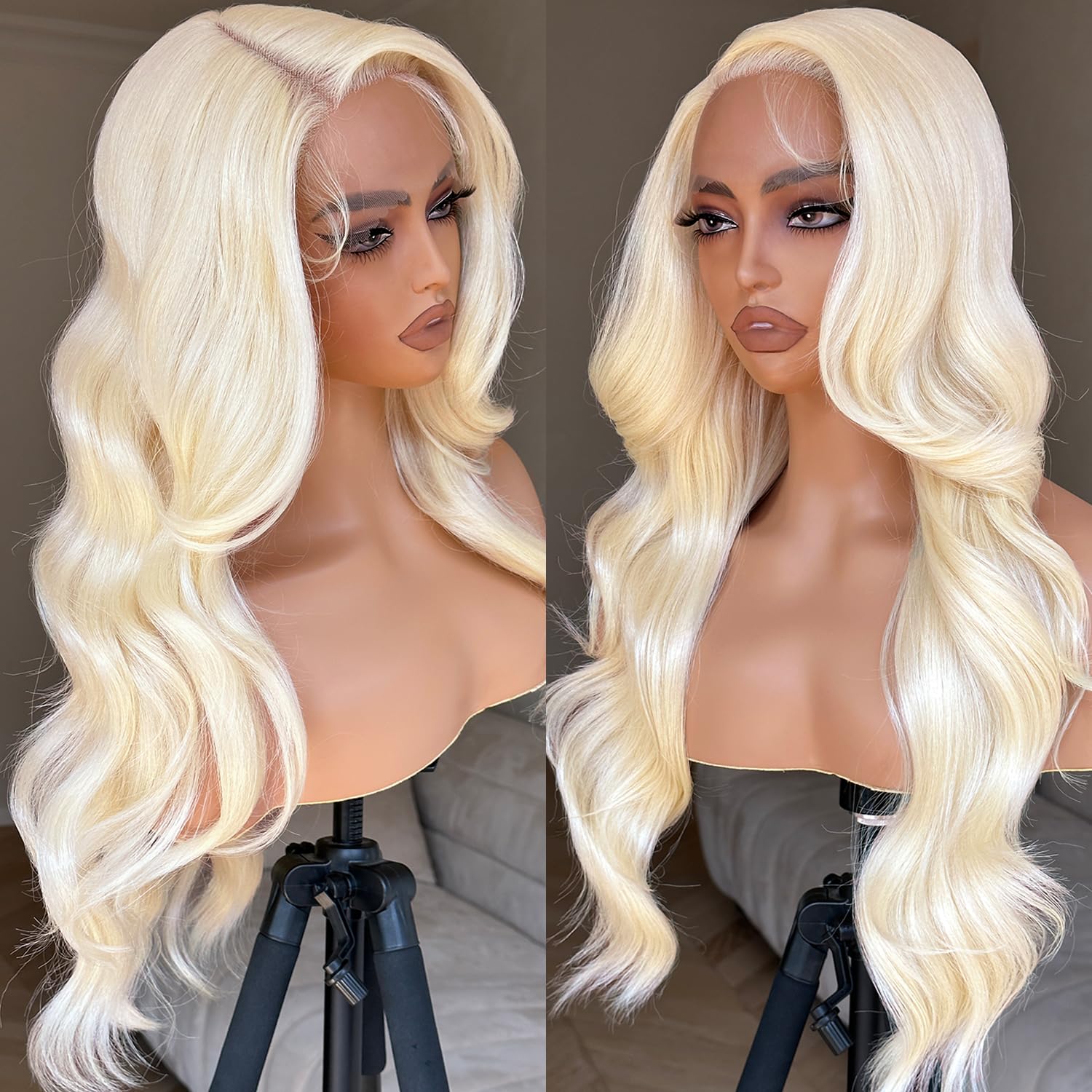 BrownBomb Blonde Lace Front Wig Real Hair Luster Pre Toned Blonde Wig, 613 Lace Front Wig Pre Plucked, Glueless 13X5X1 Synthetic
