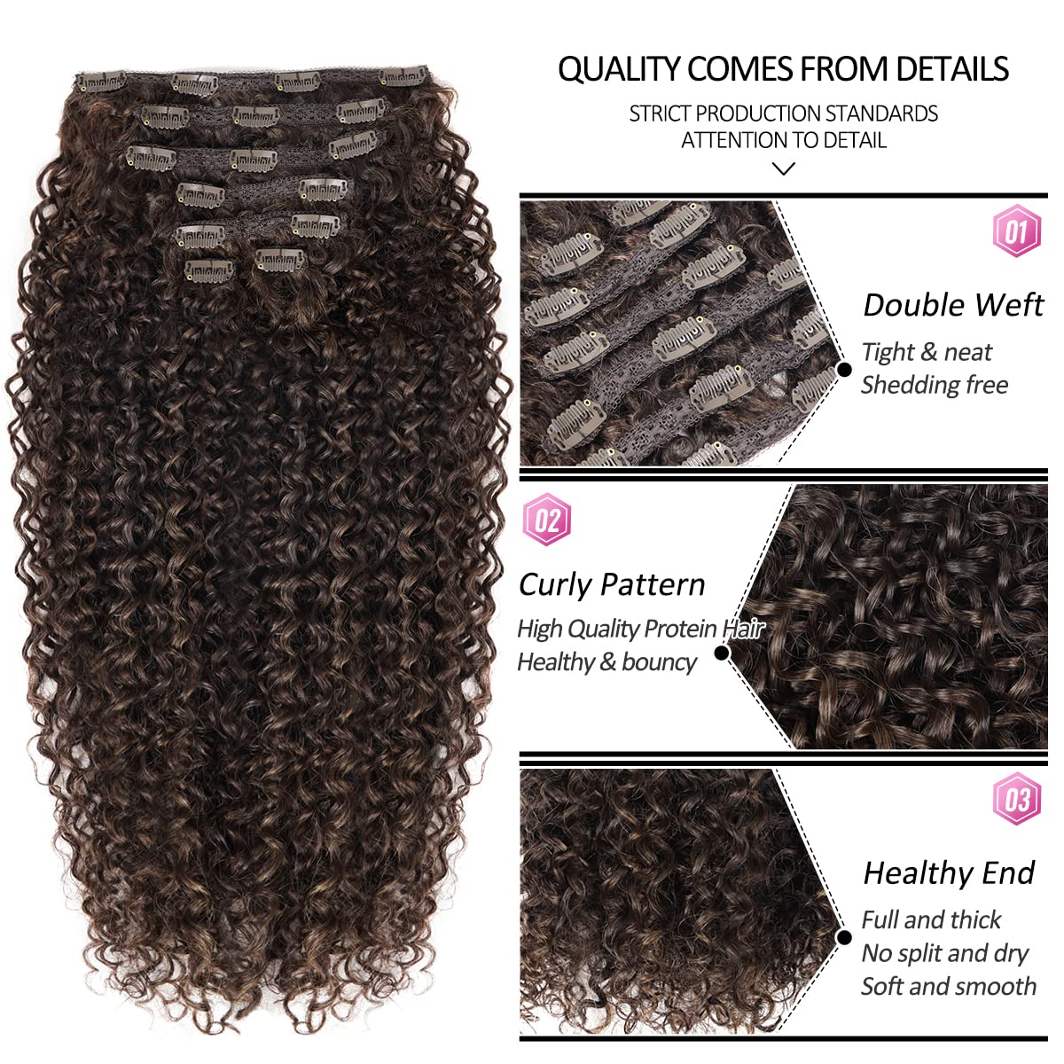 Bhf 26 Inch Kinky Curly Clip In Hair Extension, Double Weft Full Head Japanese Heat Resistance Fiber 140G Synthetic Hair Extensi