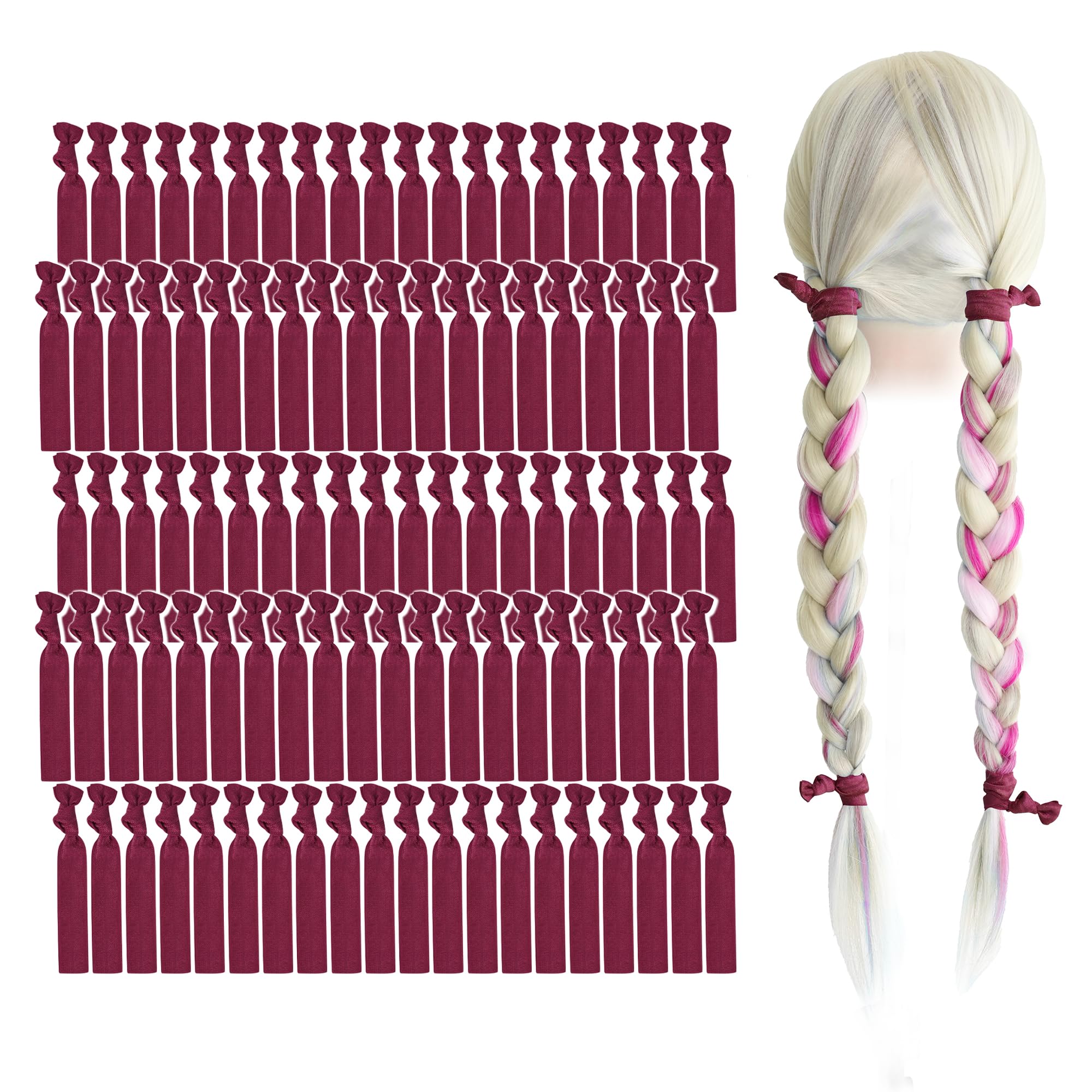 MEEDEE 100 Pack Burgundy Hair Ties For Women No Crease Soft Elastic Ribbon Dark Red Hair Ties Knotted Hair Ties No Damage Pony T