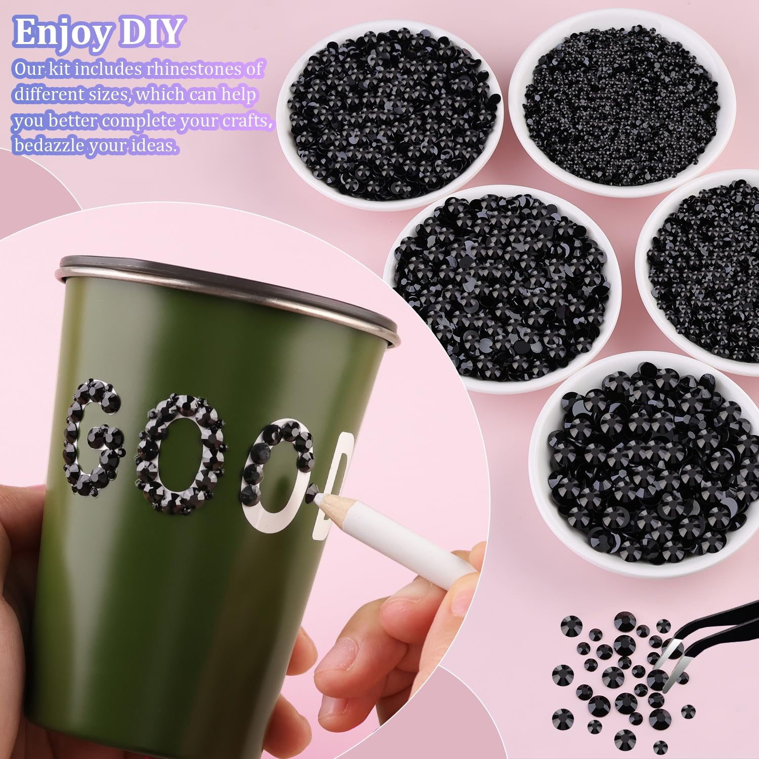 25000Pcs Resin Jelly Rhinestones For Crafting, Black 2-6Mm Mixed Sizes Non Hotfix Flatback Gems, Bedazzling Crystal For Diy Craf