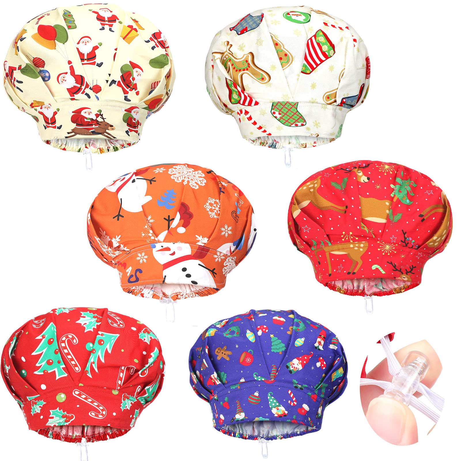 Jadive 6 Pcs Christmas Scrub Cap with Buttons for Women Men