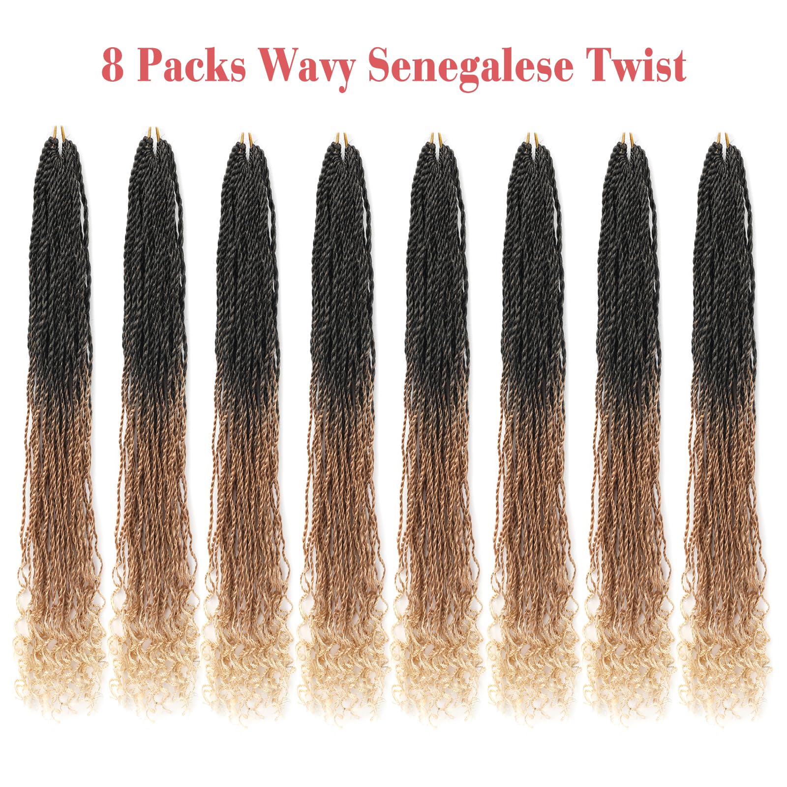 Leeven 12 Inch Senegalese Twist Crochet Hair 8 Packs Ombre Blonde Shrot Pre Looped Wavy Crochet Braids With Curly Ends 3 Tone Ha