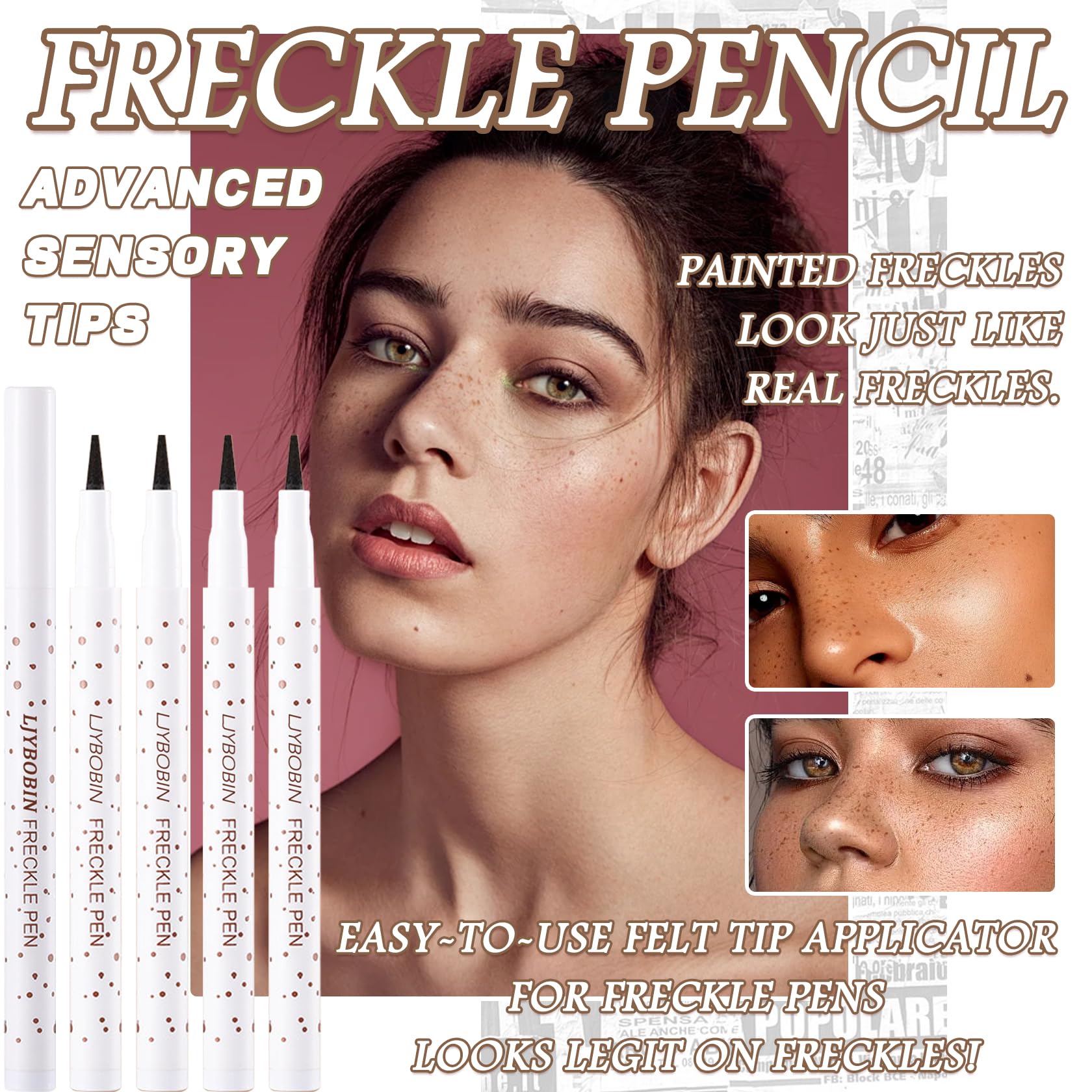 Ljybobin Freckle Pen 4 Colors Available,Vivid Lifelike Freckle Makeup Pen,Waterproof Long Lasting Quick Dry Soft Small Spot Pen
