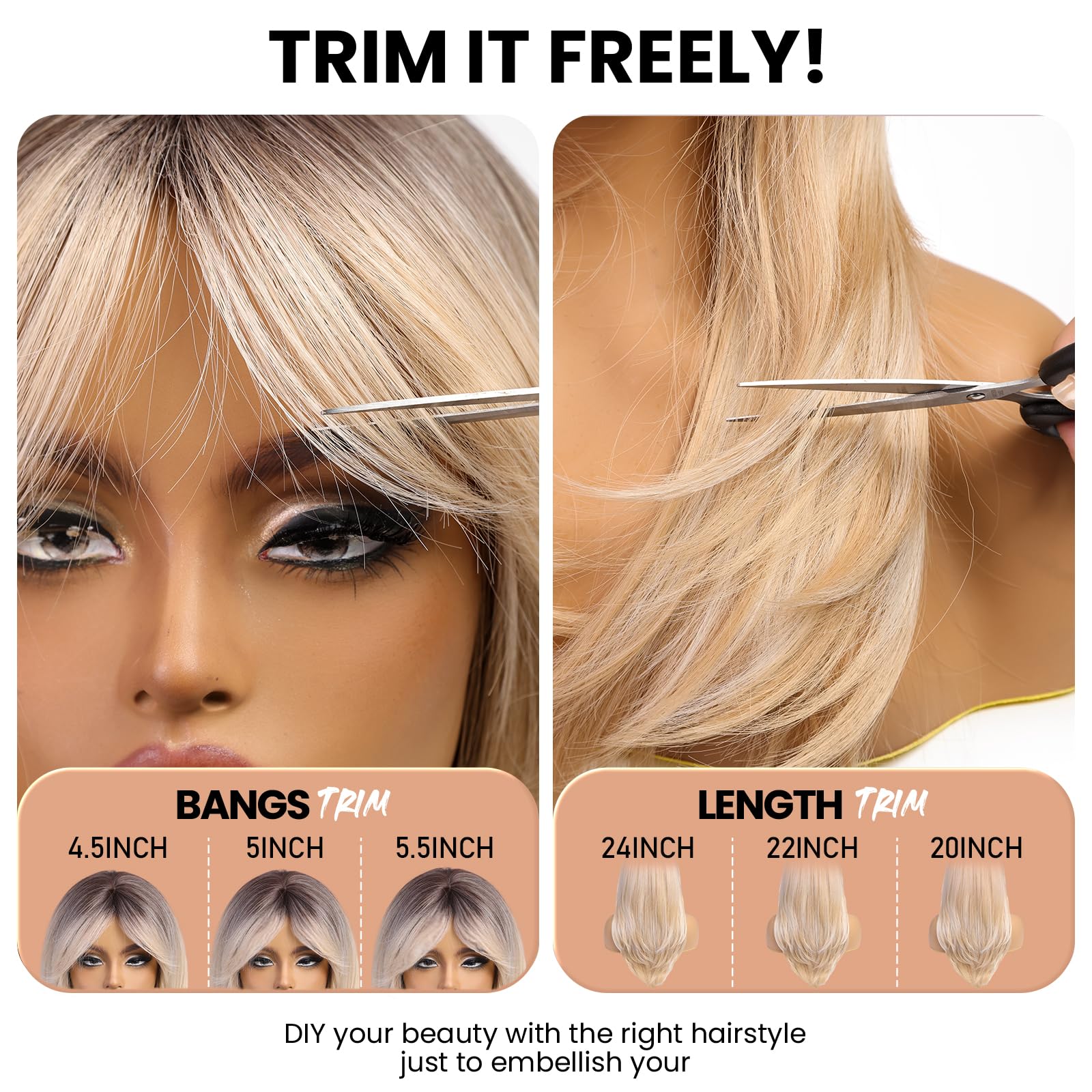 Emmor Blonde Wigs For Women,Long Layered Wigs With Curtain Bangs Heat Resistant Synthetic Fibre Wigs(Ombre Blonde)