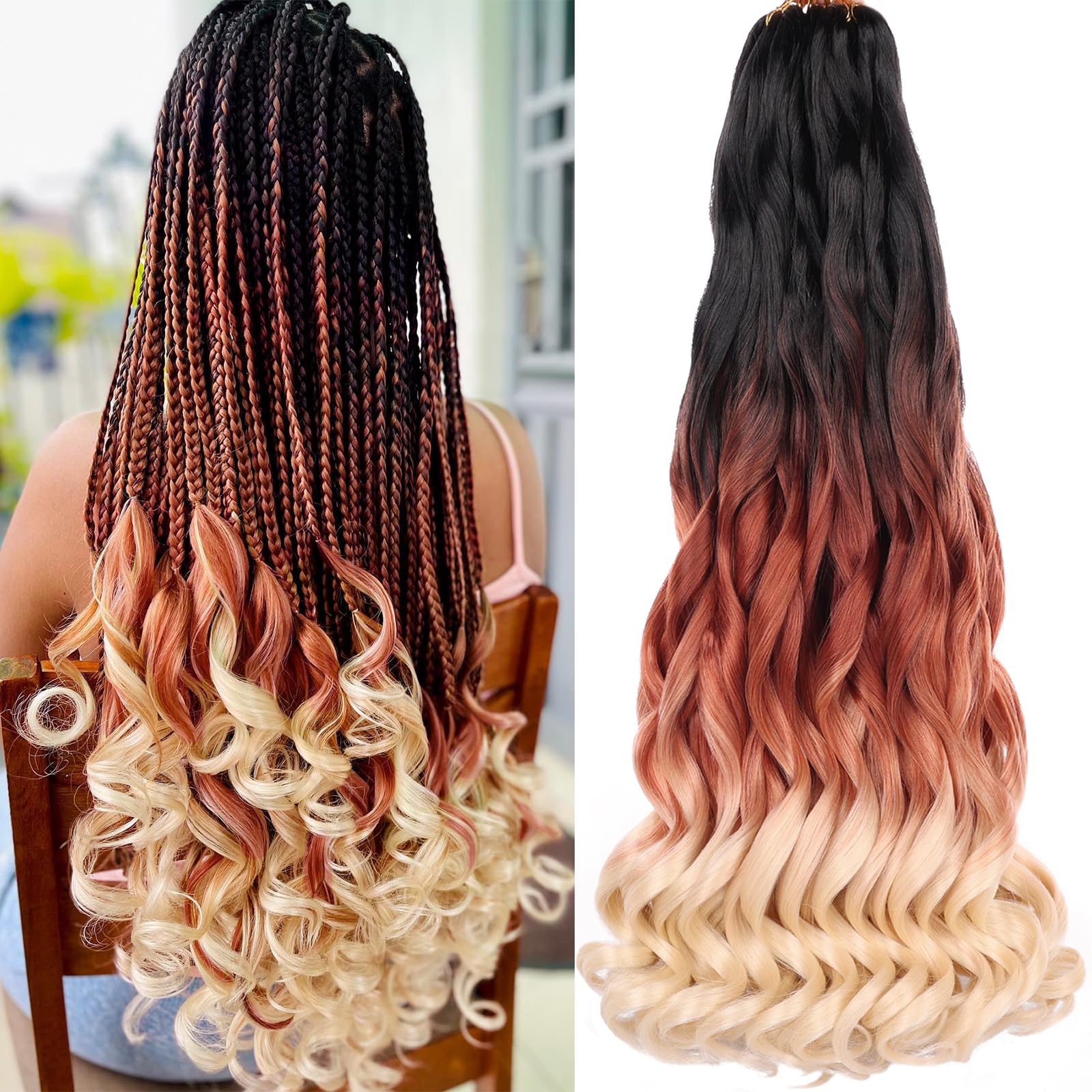 COOKOO 22 Inch Pre-stretched French Curly Braiding Hair 9 Packs Loose Wavy Bouncy French Curl Braiding Hair Extensions 75g/Pack 