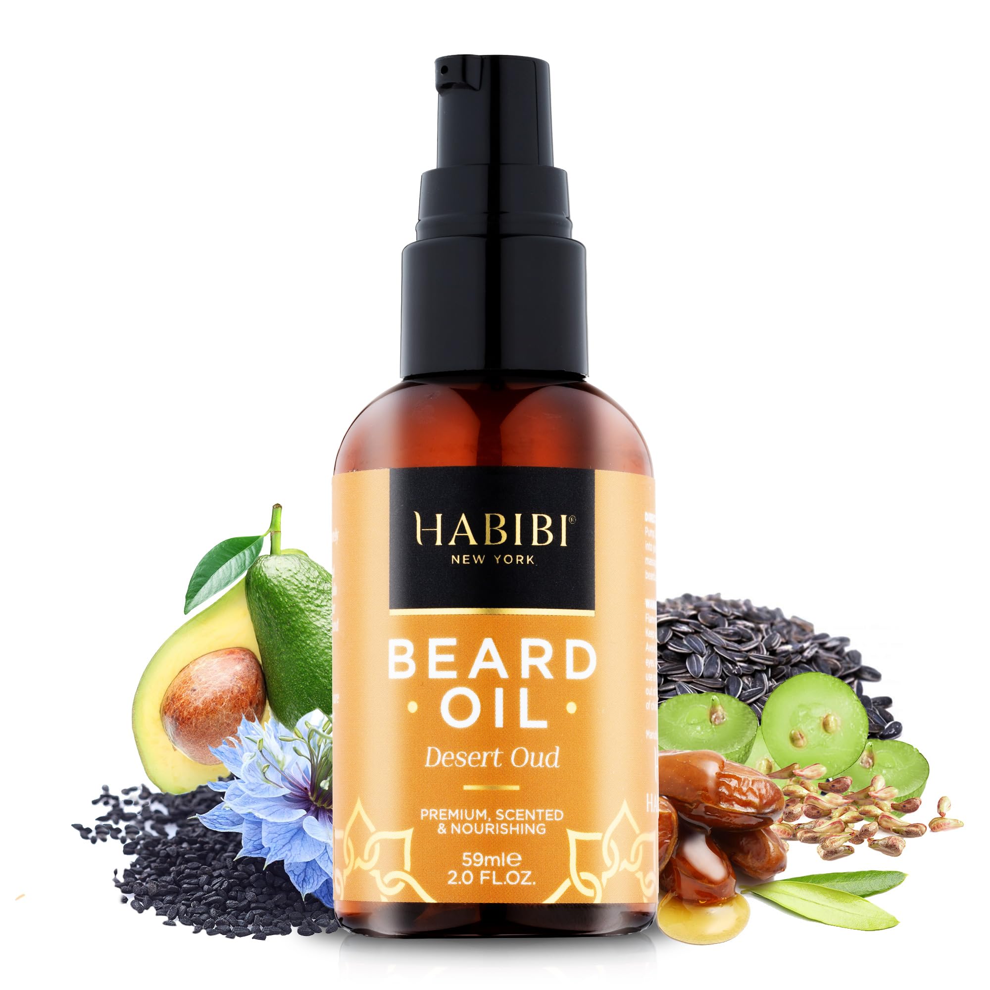 HABIBI Desert Oud Beard Oil 2.0 Fl. Oz - Naturally derived, Scented Beard Oil For Men, Beard Essentials For Men Made in USA