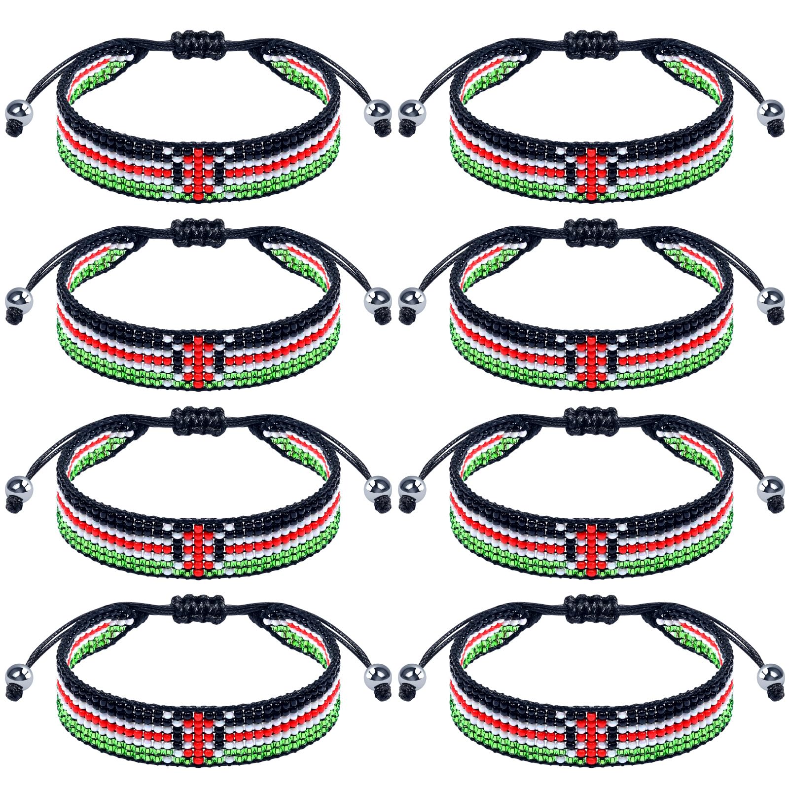 Quelay 8 Pcs Kenya Flag Beaded Bracelets Adjustable Handmade Kenyan Bracelet Rope Bangle Kenyan Juneteenth Patriotic Pride Jamhu