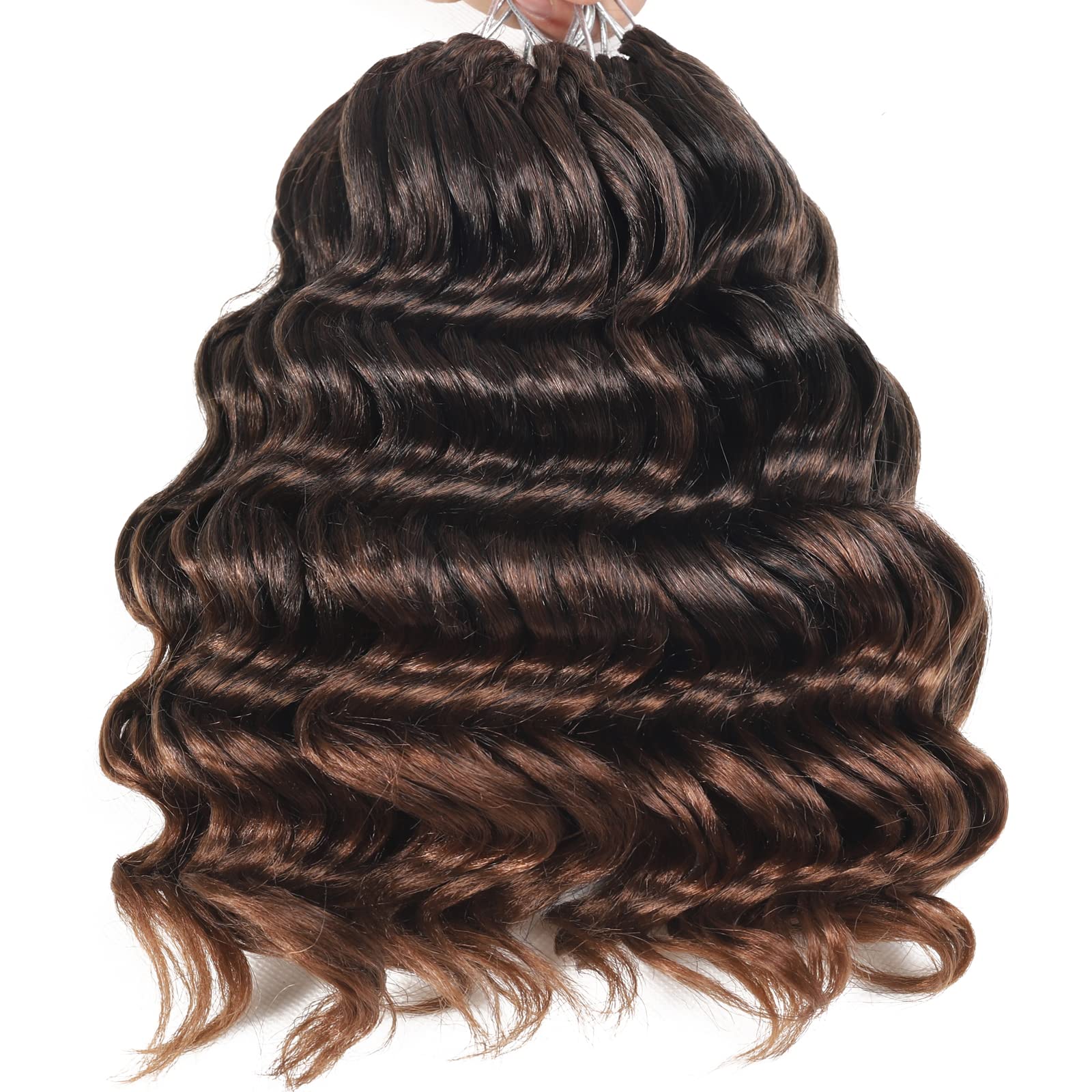 Ocean Wave Crochet Hair Pre Looped Curly Braiding Ocean Wave Hair 7 Packs Brown Ombre Deep Wave Short Wavy Ocean Wave Crochet Br