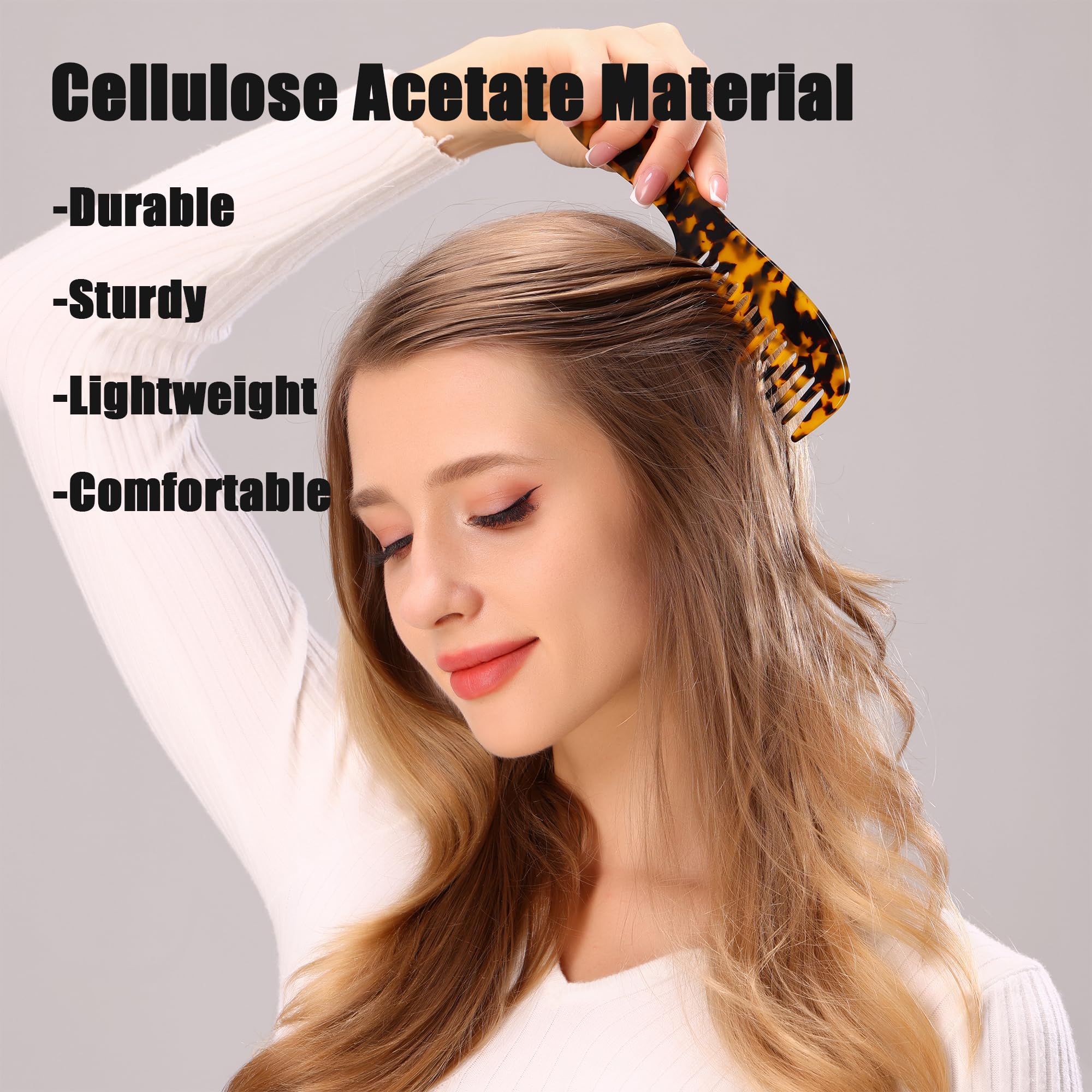 Fsmiling Wide Tooth Comb Large Detangling Comb Cellulose Detangler Comb For Women Thick Curly Wavy Wet Dry Hair 2 Pack,Tortoise
