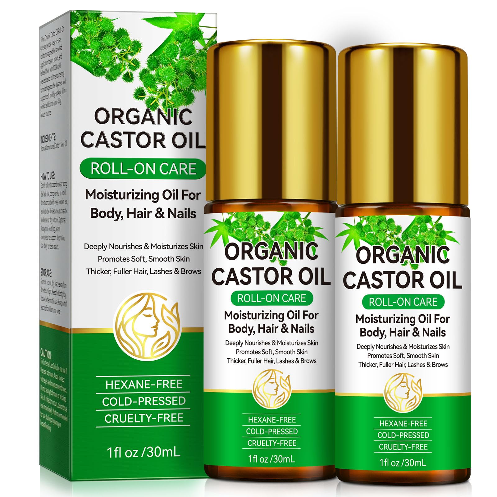 AEBEFBAW Castor Oil Organic | Pure ColdPressed Body Oil | Castor Oil Roll On for Hair, Skin, Nails, Brows & Lashes | Aceite de 