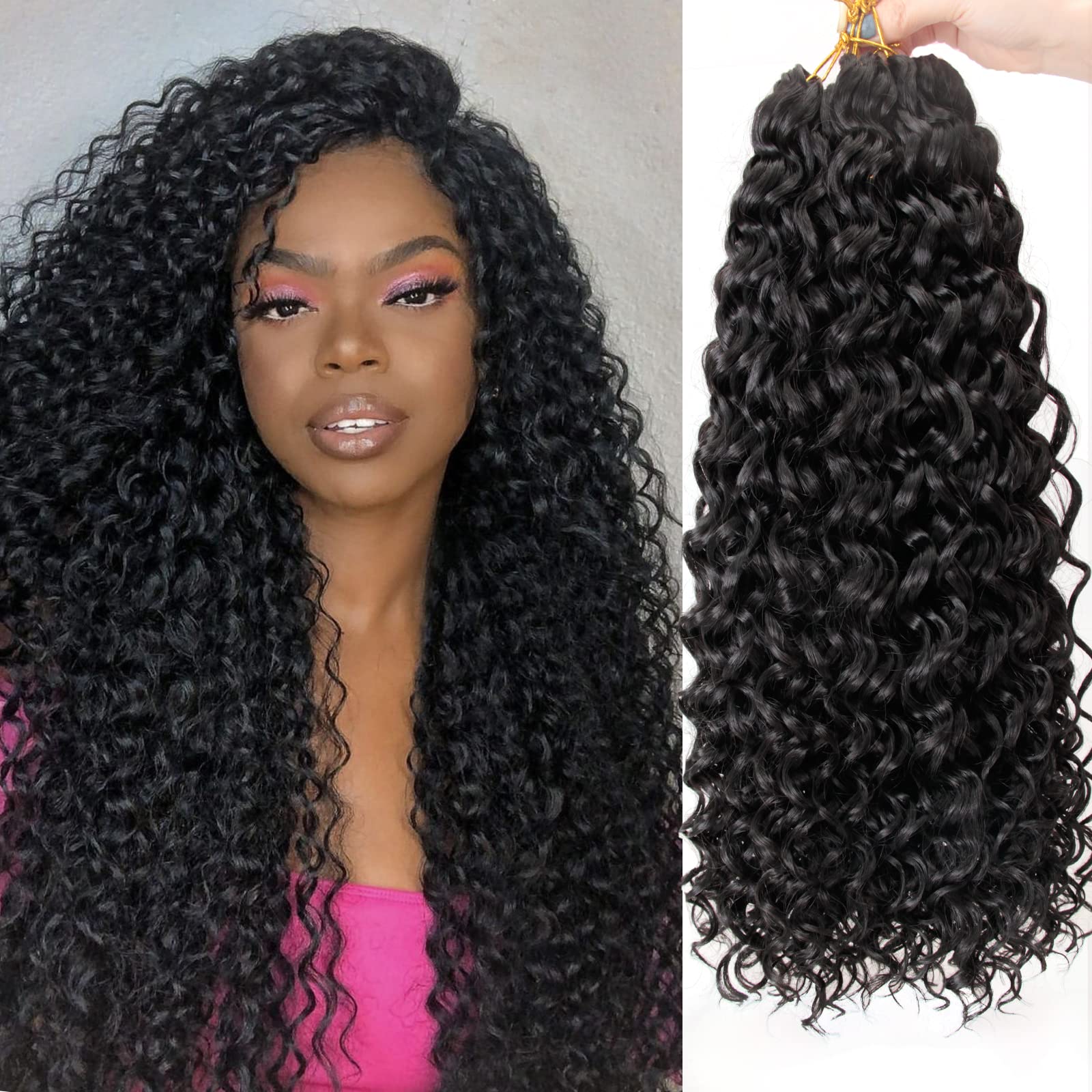 Gogo Curl Crochet Hair 24Inch Water Wave Crochet Hair Natural Black Synthetic Bohemian Crochet Braid Deep Wave Braiding Hair Ext